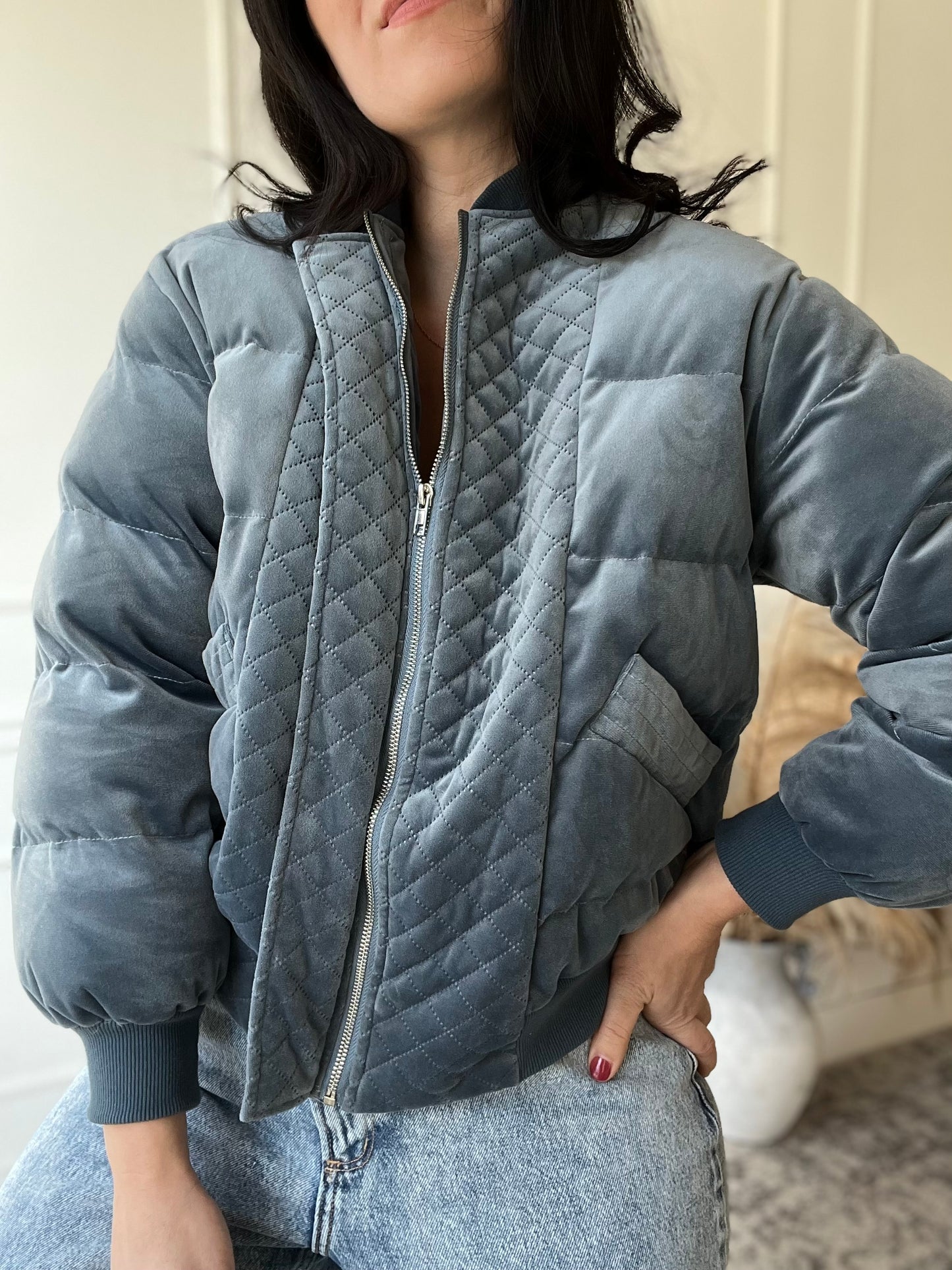 Velvet Pewter Bomber Jacket - Size M/L