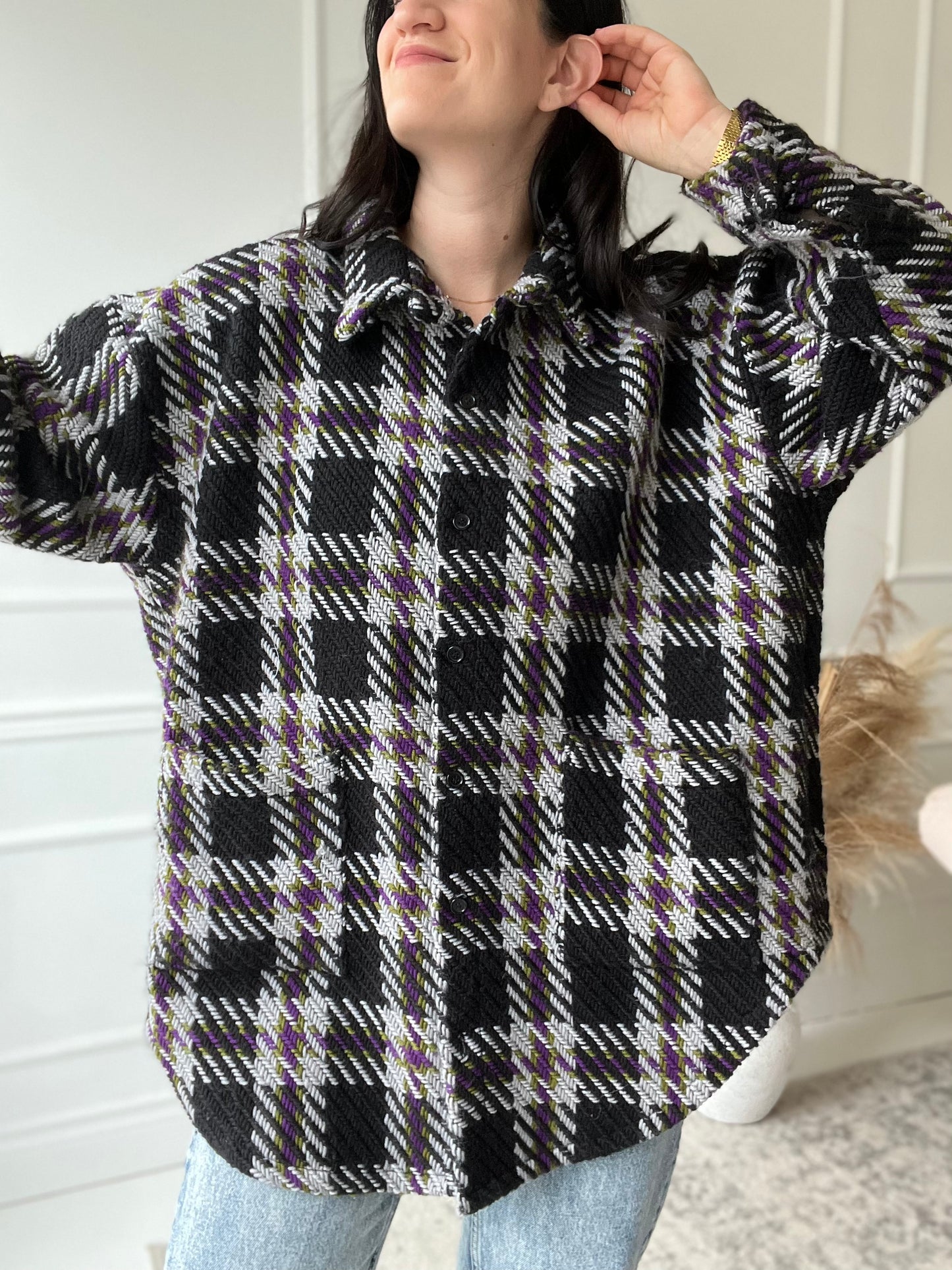 Boxy Fall Tweed Shacket  - Size XL