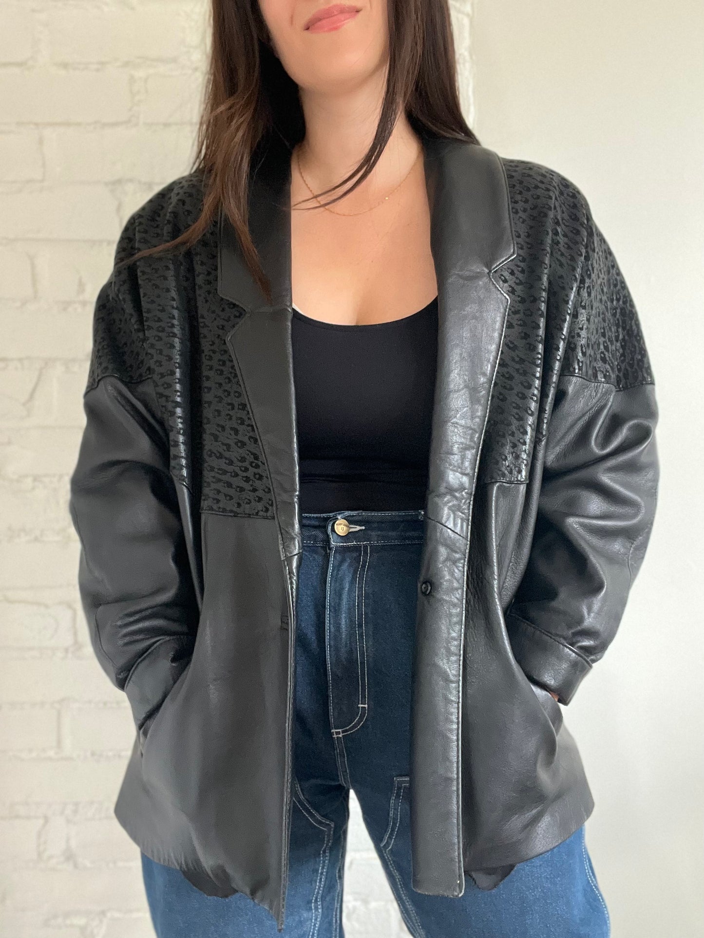 Vintage 100% Leather Topper Jacket - Size L/XL