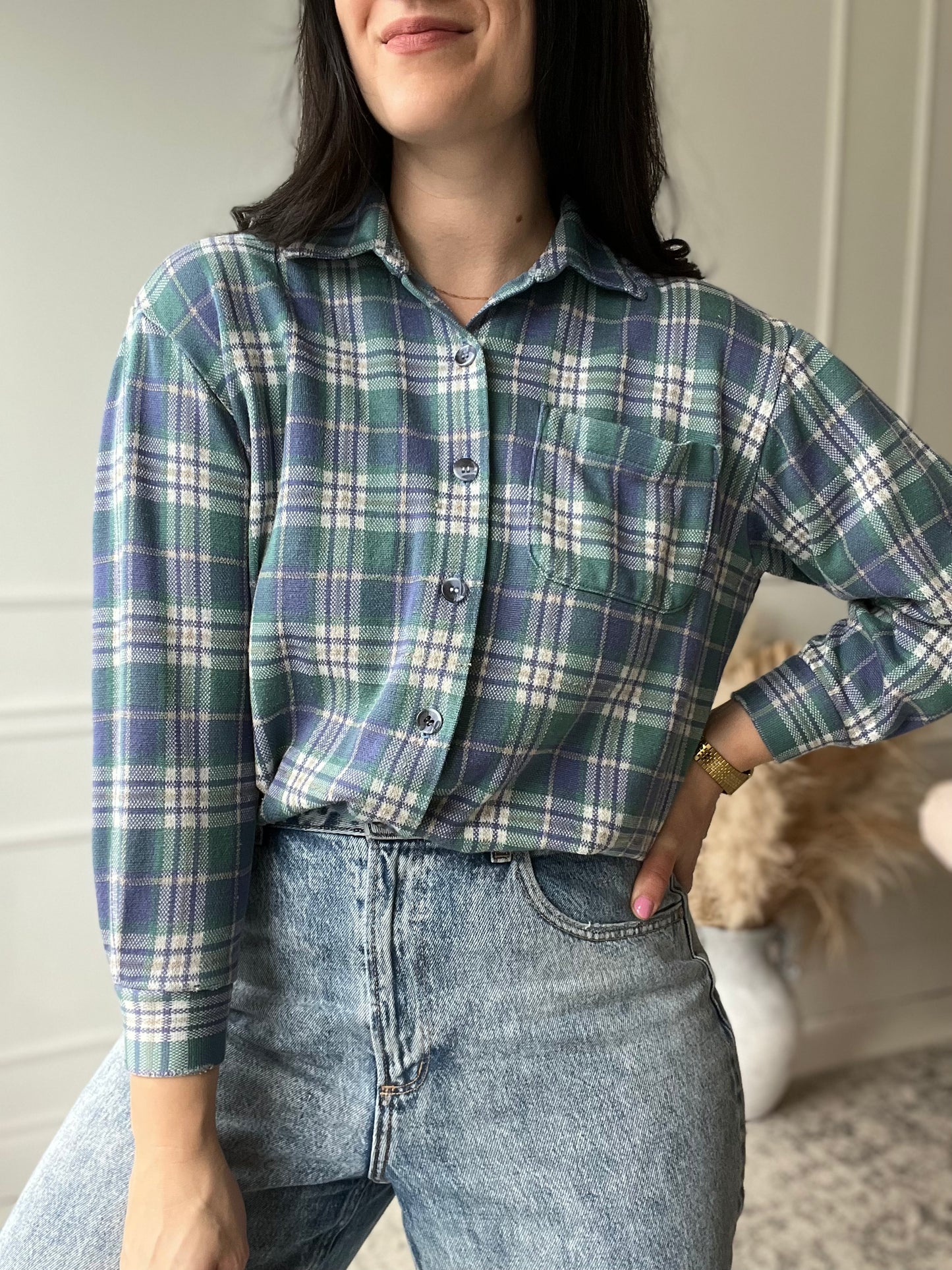 Lavender & Sage Plaid Top - Size M Petite