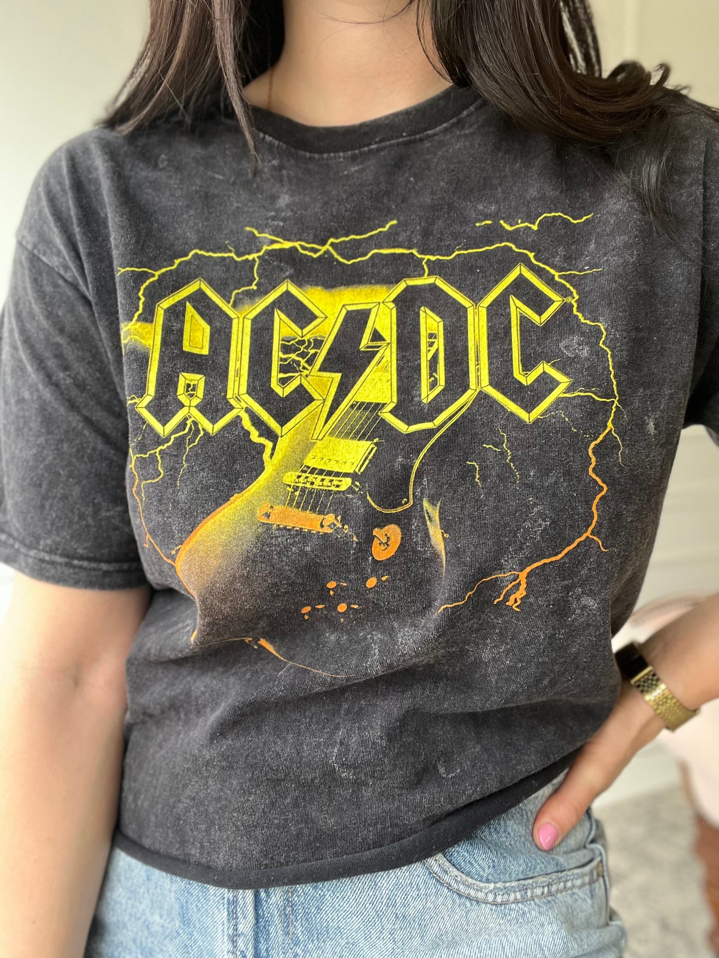 ACDC Acid Wash Band Tee - Size Womens L