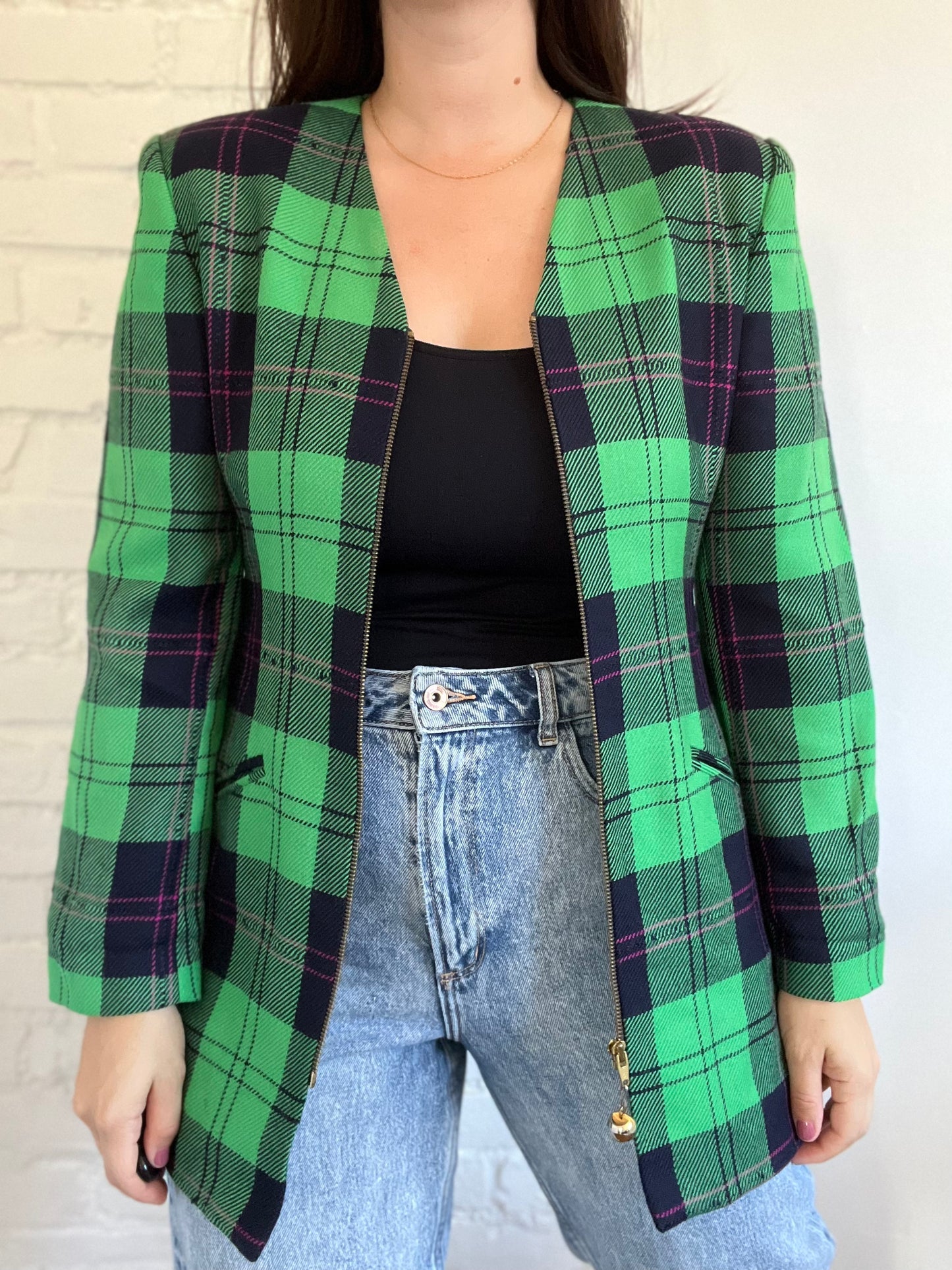 Emerald Green Plaid Blazer - Size M/L