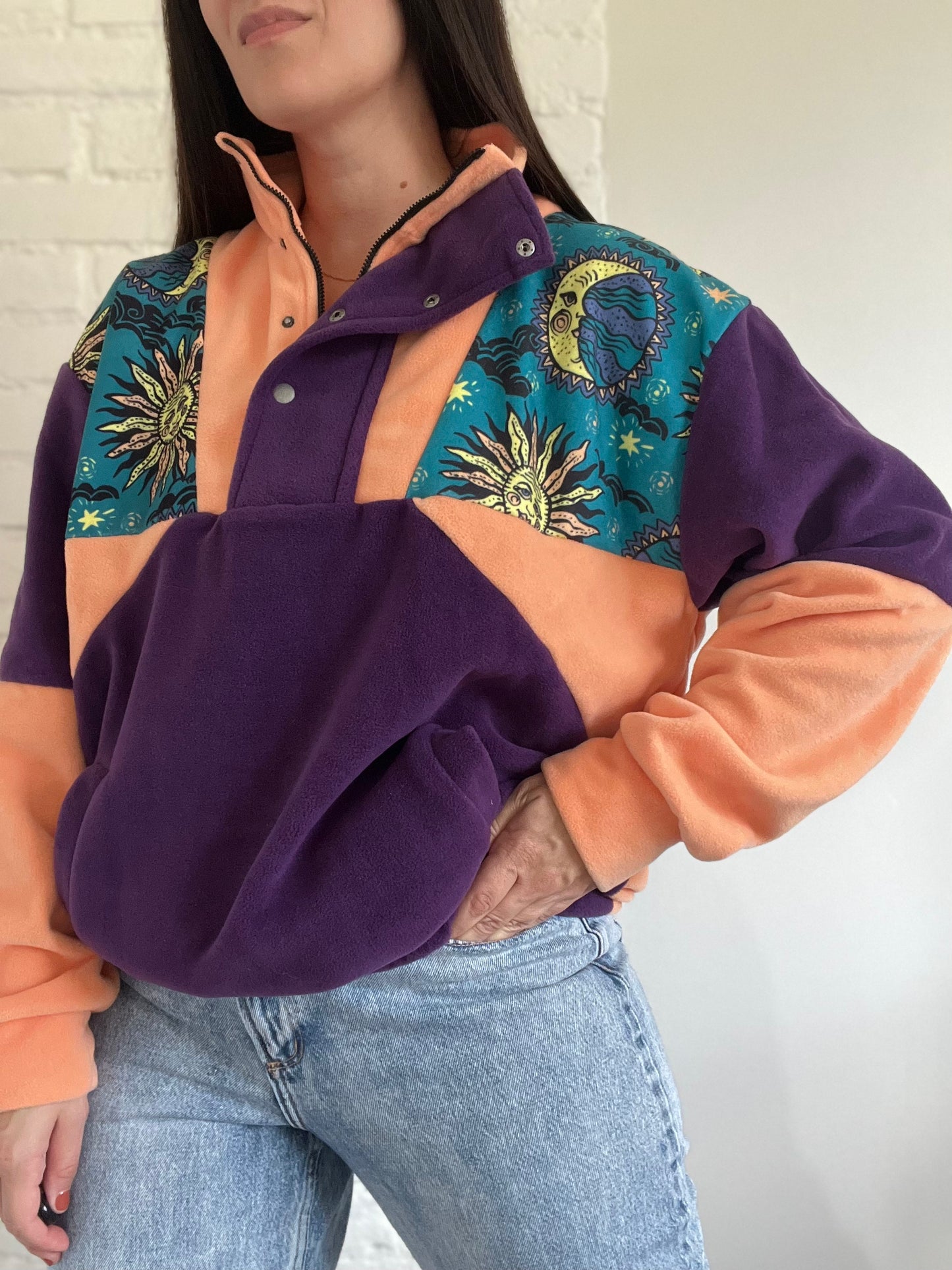 Purple and Orange Moon Fleece - L