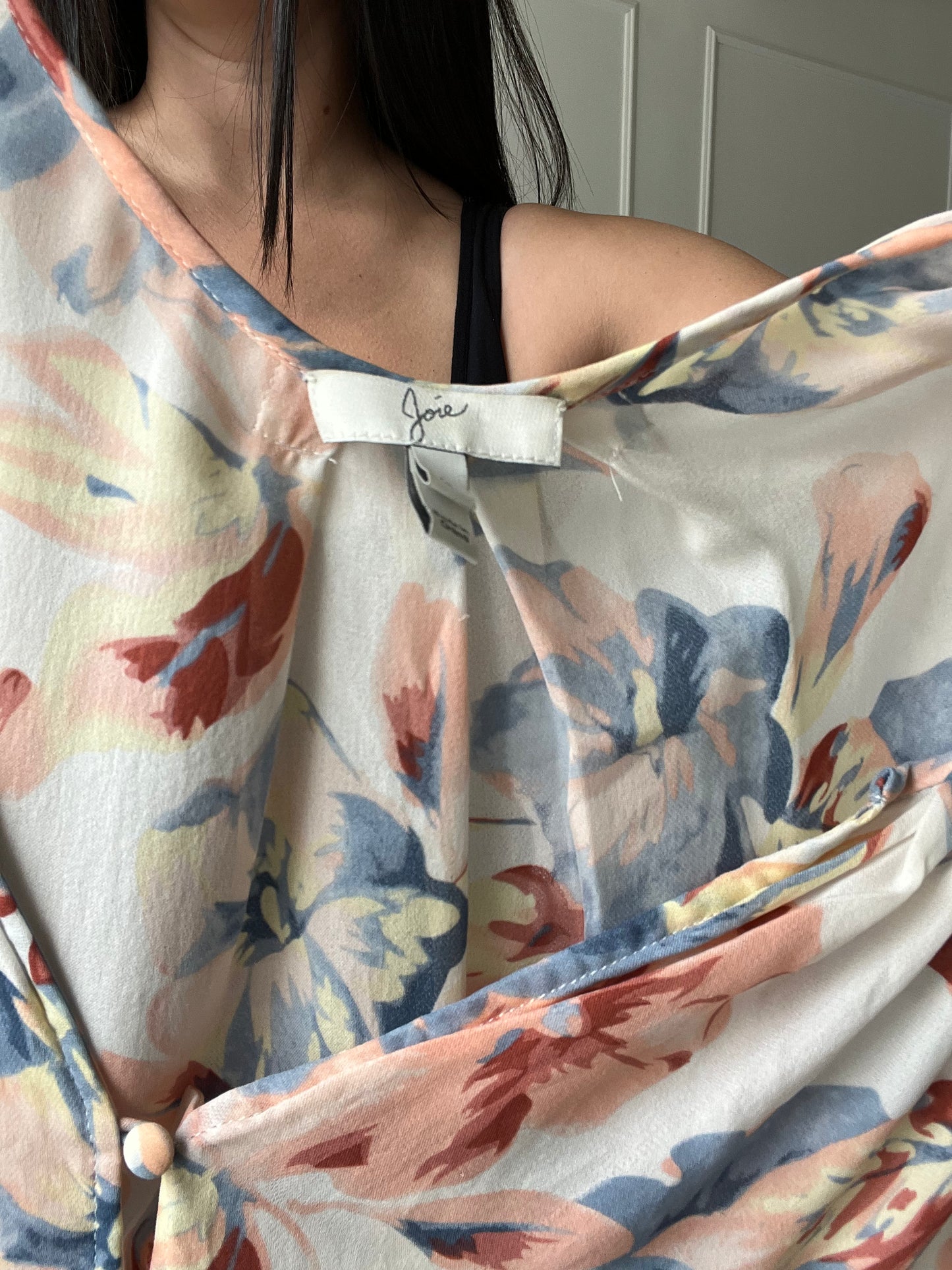 Romantic Floral Silk Top - Size L