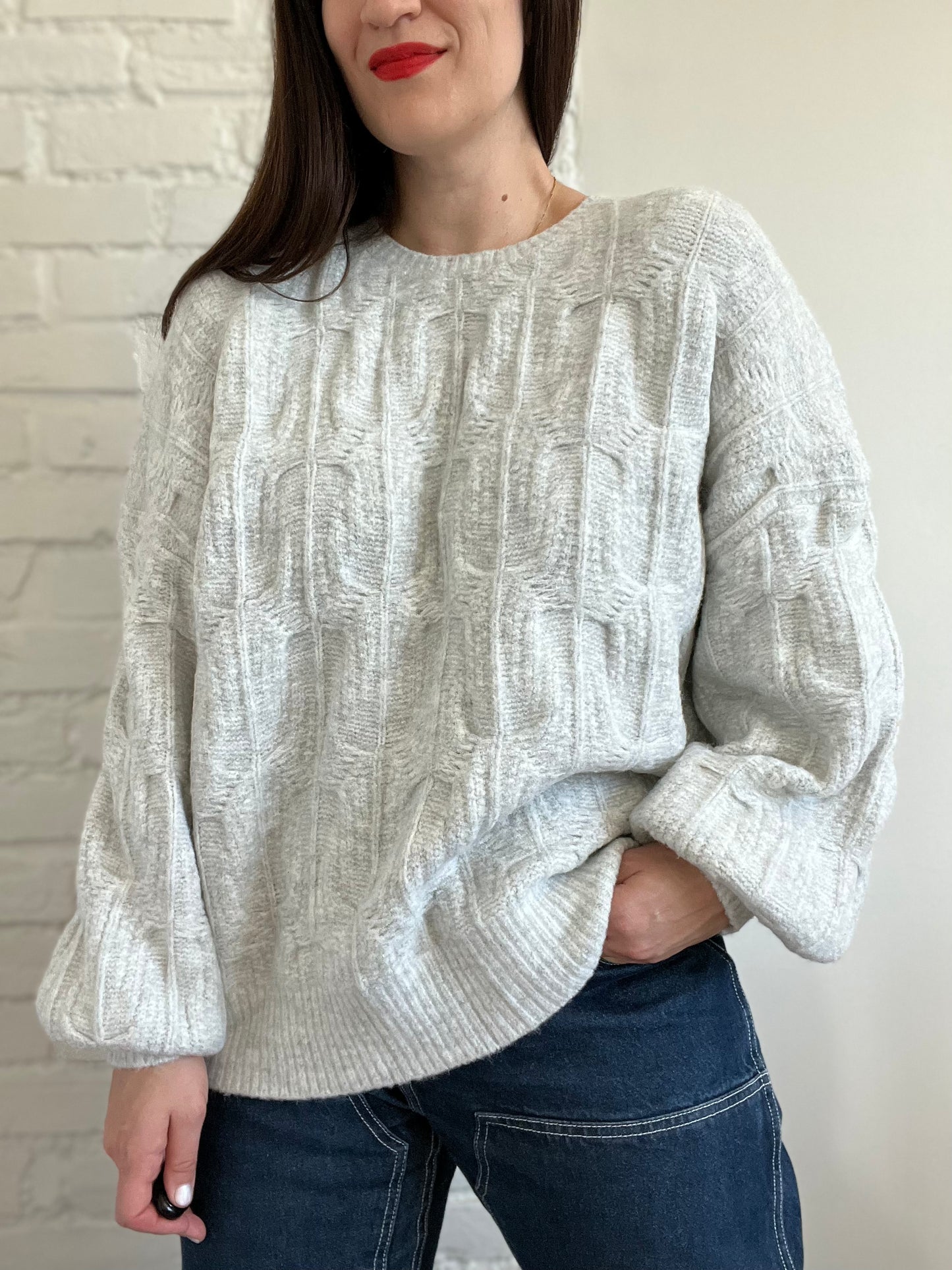 Oversized Heather Grey Knit - O/S