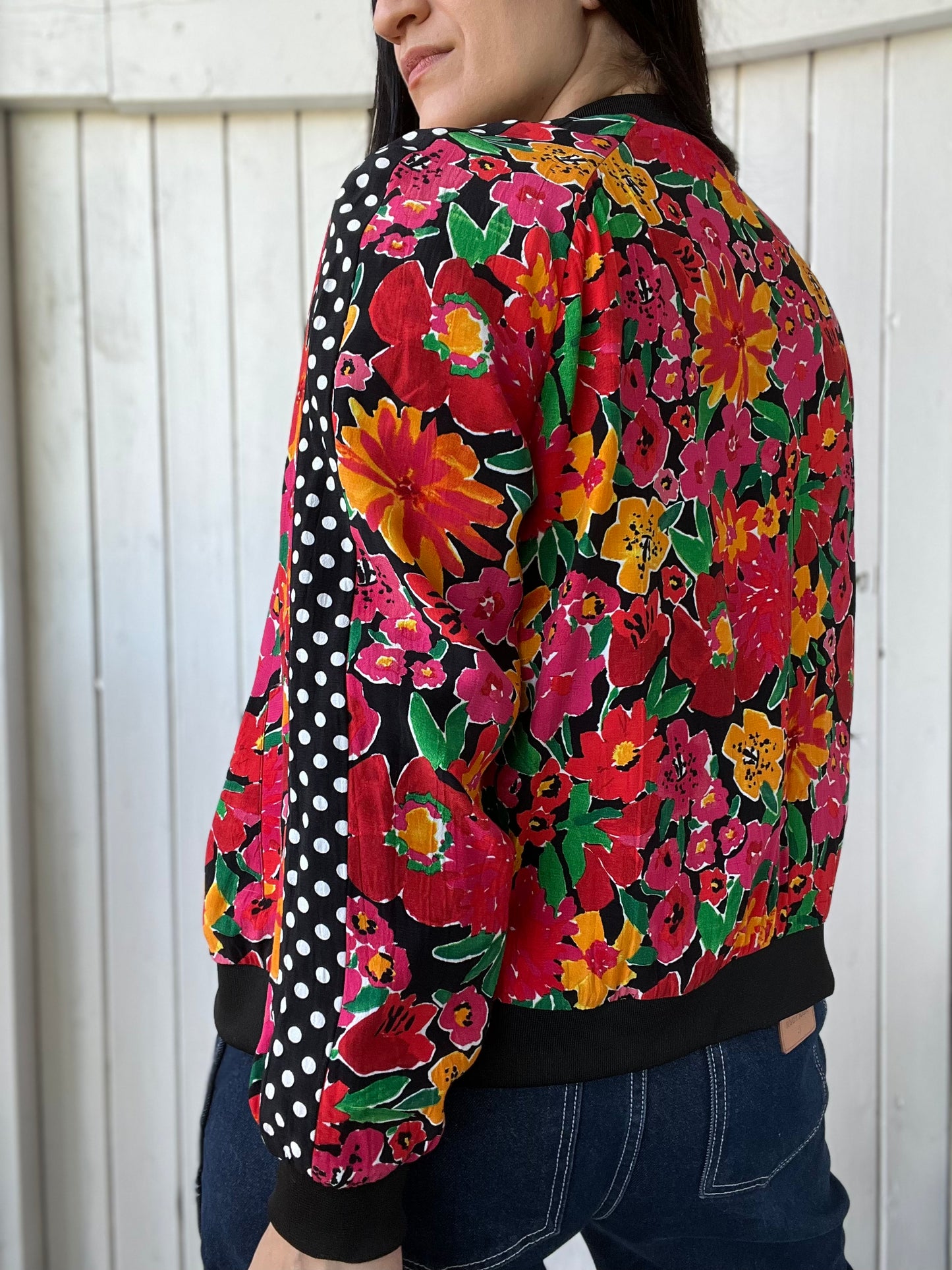 Floral Dotted Spring Bomber - Size L