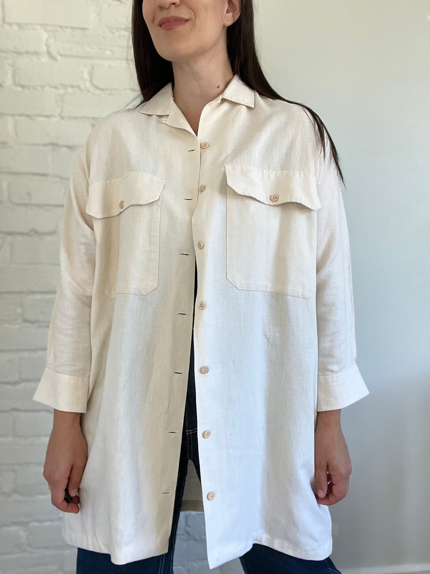 Linen Ivory Lightweight Shacket - Size L/XL