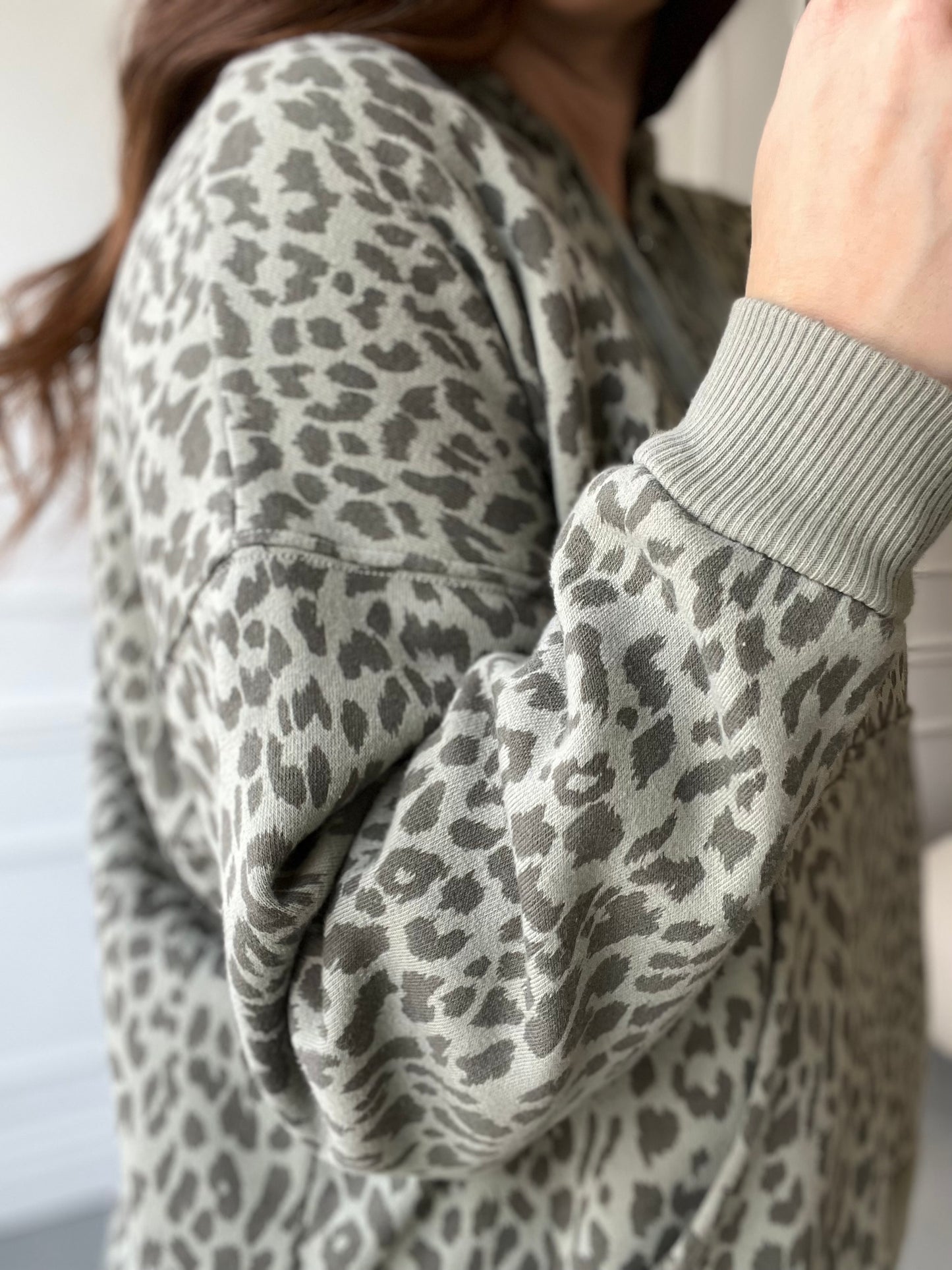 Olive Green Leopard Pullover - Size S/M