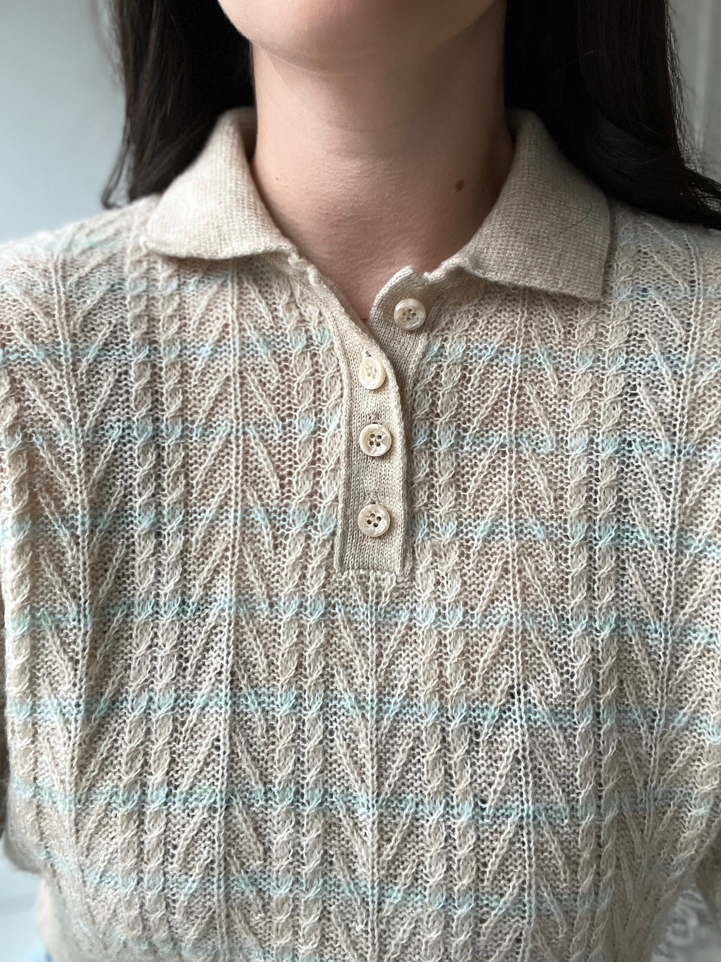 Cropped Cream & Turquoise Knit - Size XS