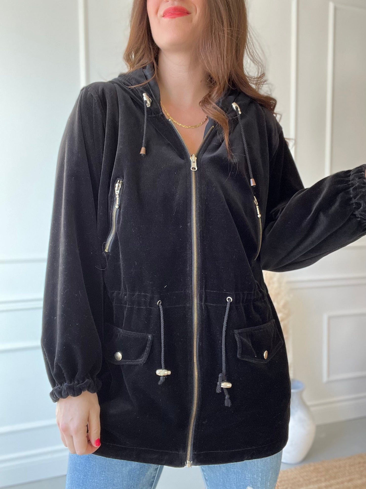 Black Velvet Track Jacket  - Size L