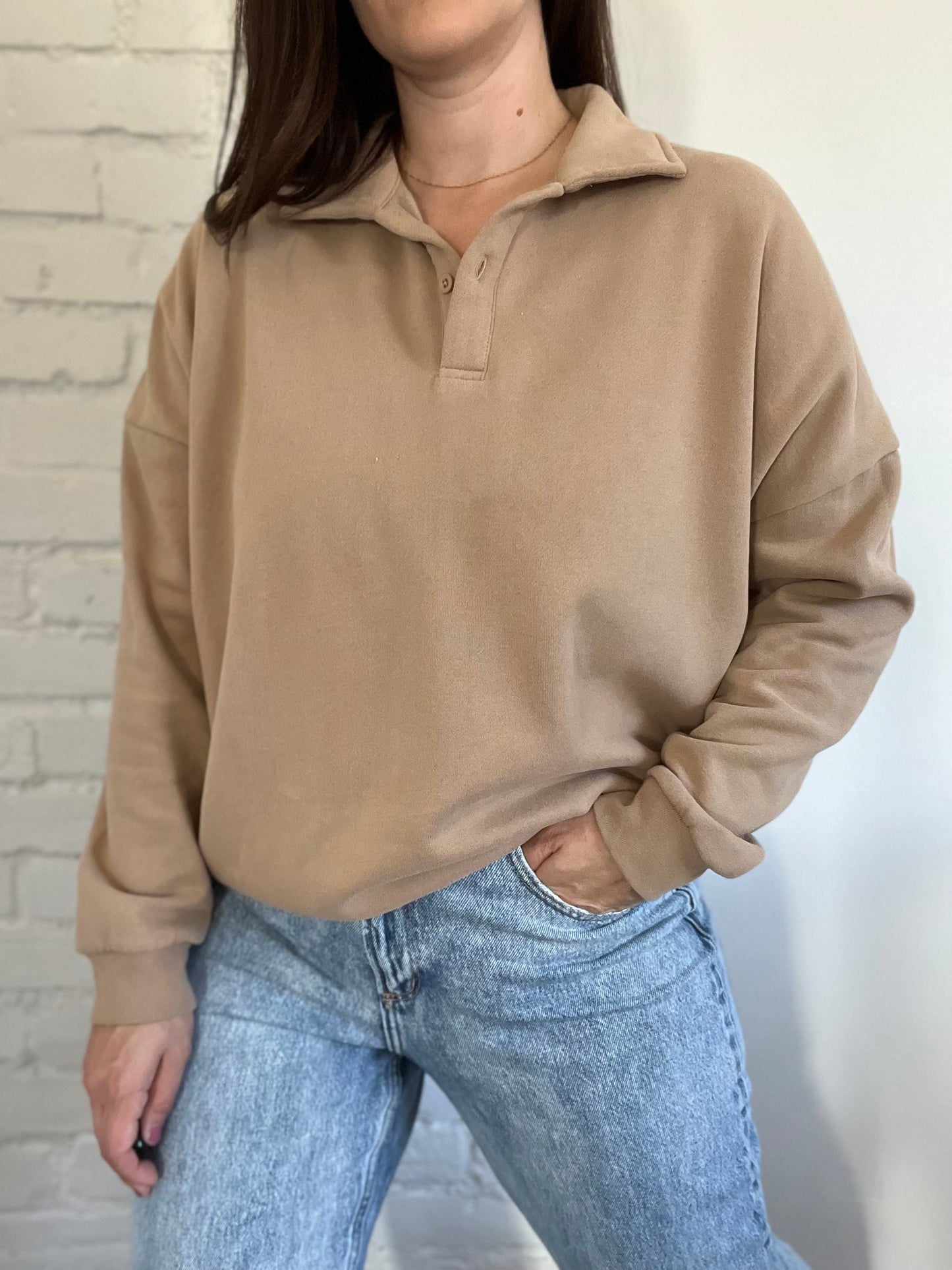 NEW Dark Beige Quarter Zip Sweater - Size S-L