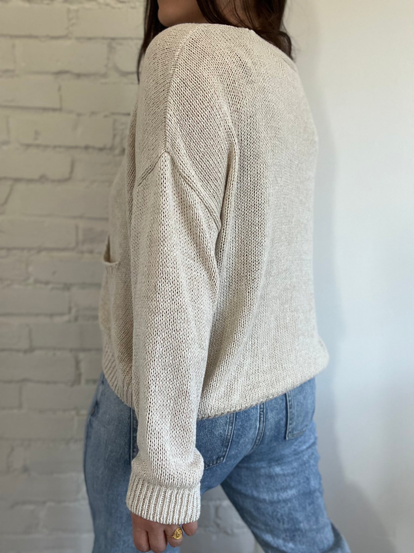Relaxed Oatmeal Knit Cardigan - Size M