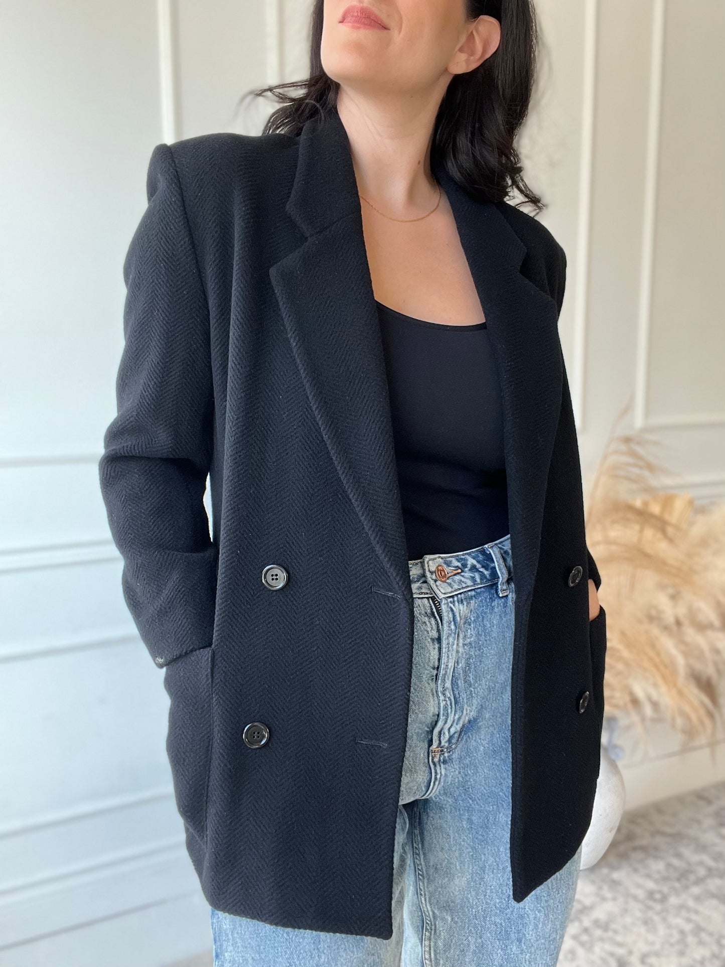 Black Chevron Double Breasted Jacket - Size 11/12