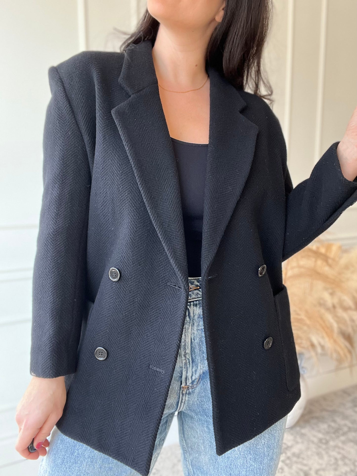 Black Chevron Double Breasted Jacket - Size 11/12