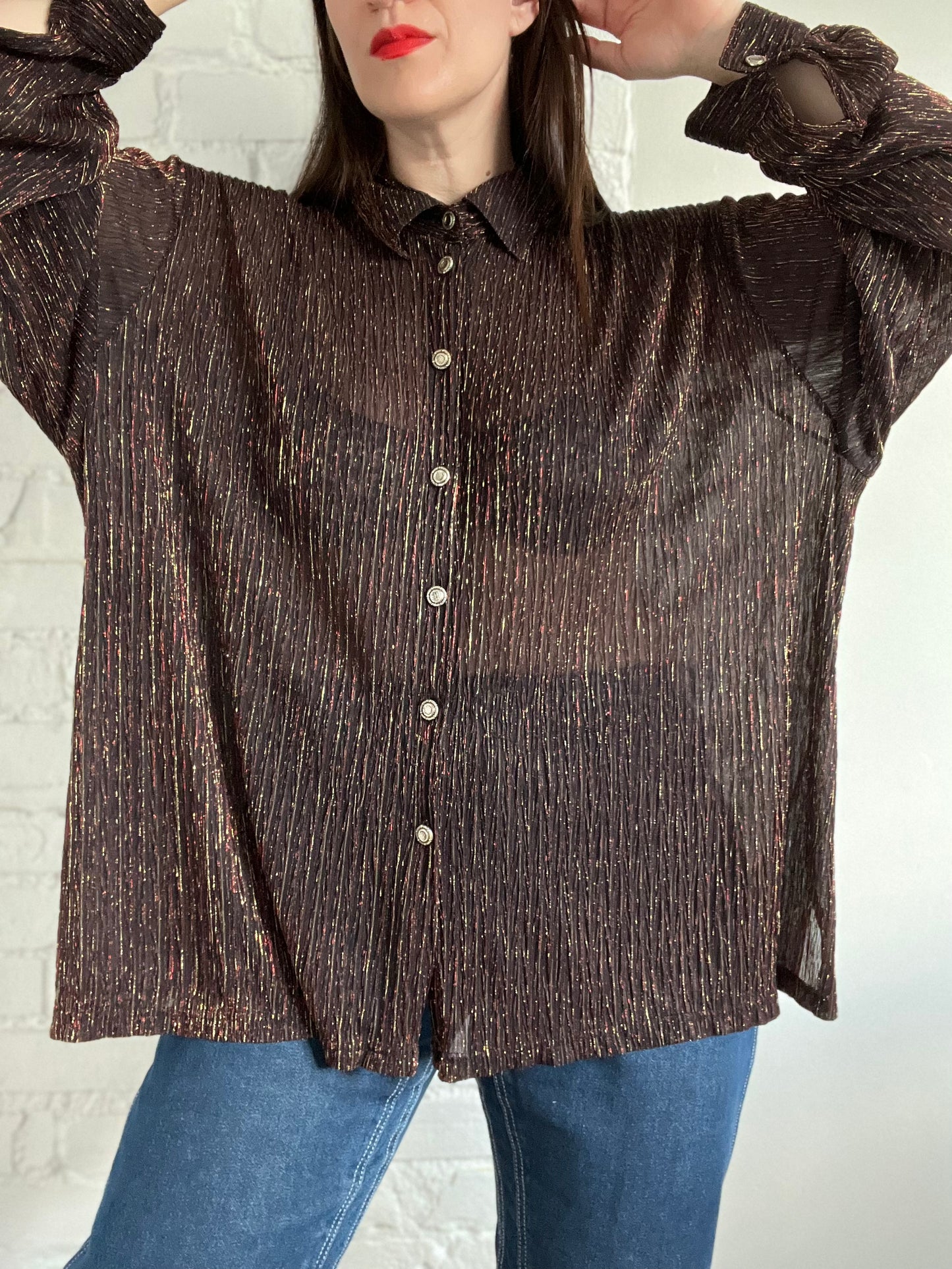 Metallic Relaxed Dress Shirt - Size 22