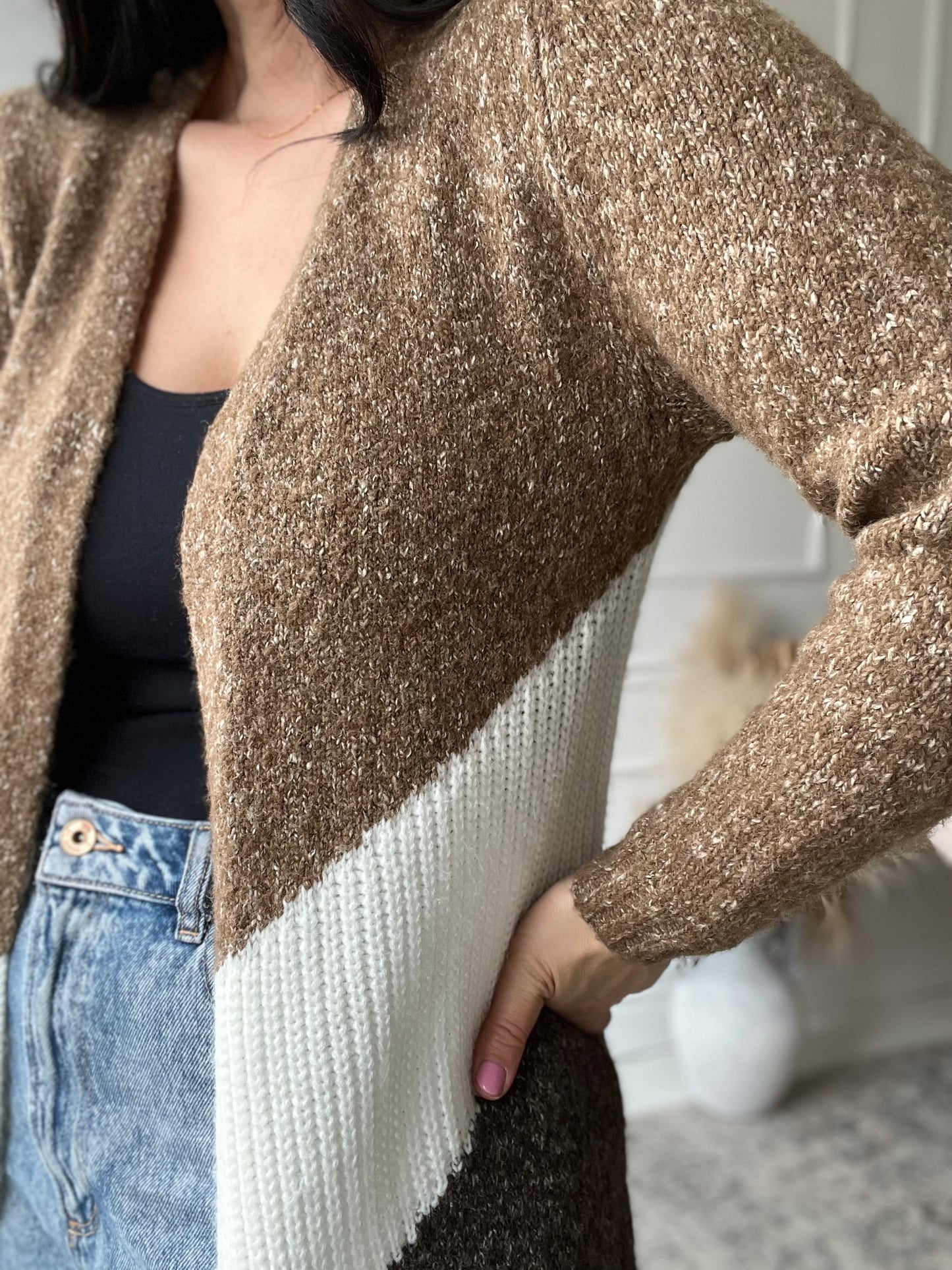 Tiered Neutral Cardigan Duster - Size M