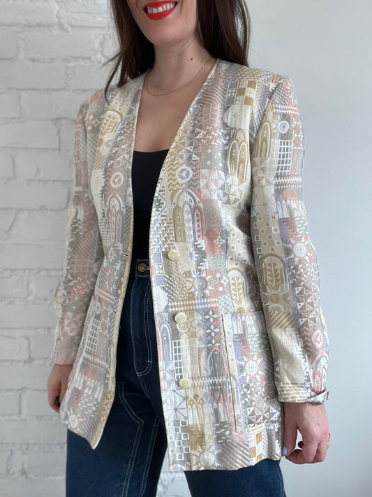 Geometric Pastel Vintage Blazer - L