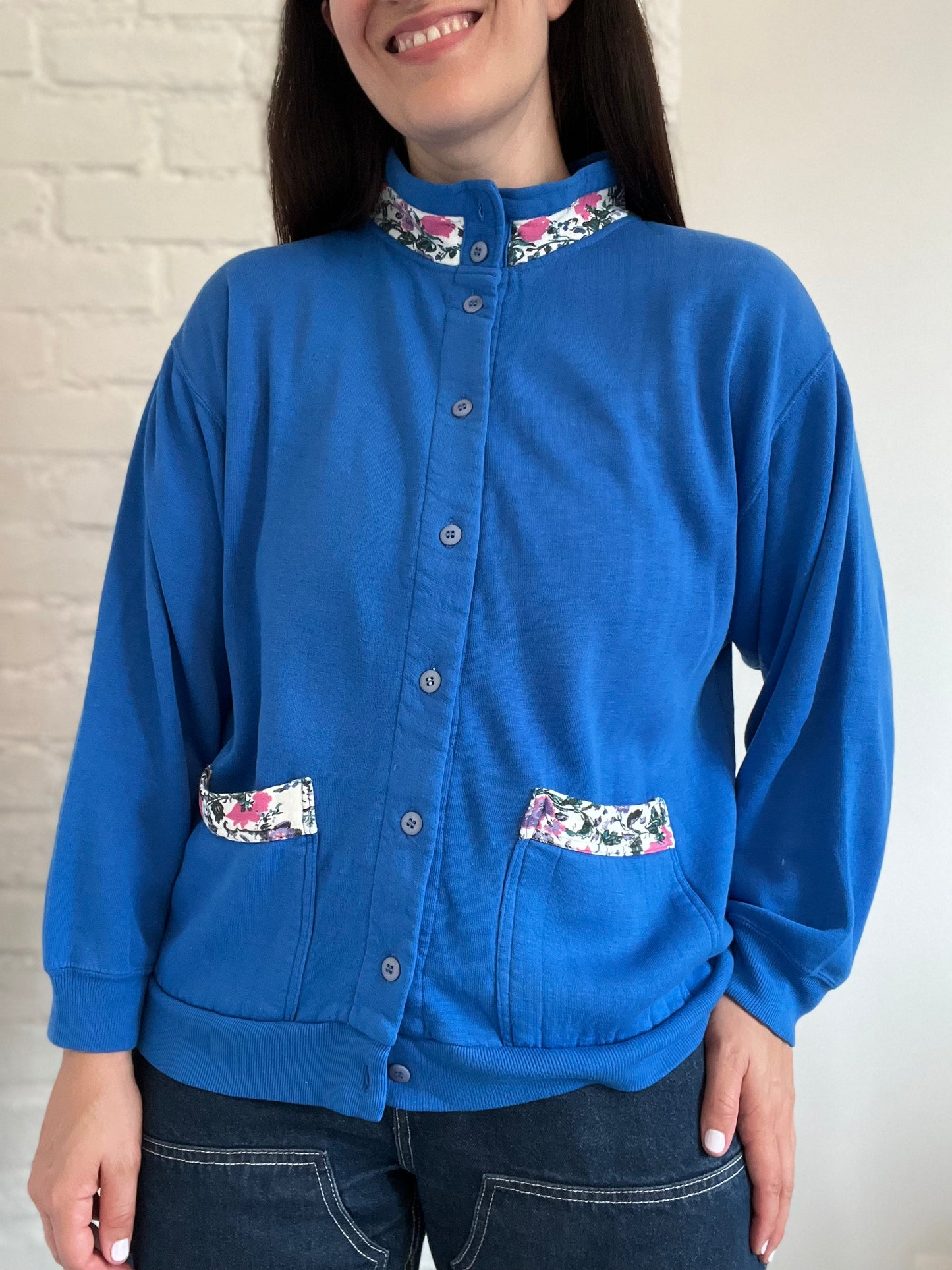 Royal Blue Floral Sweater - Size XL