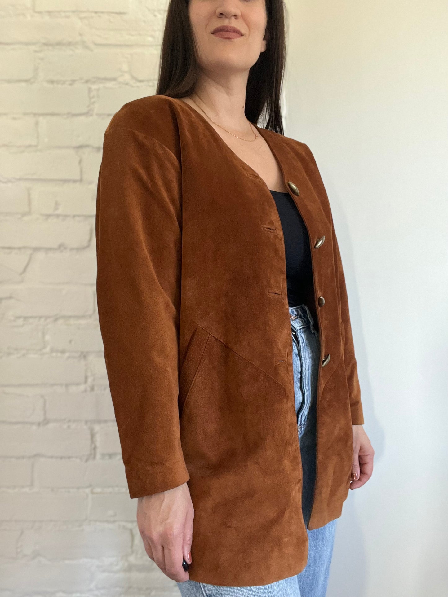 Vintage Brown Suede Jacket - Size S (Oversized)