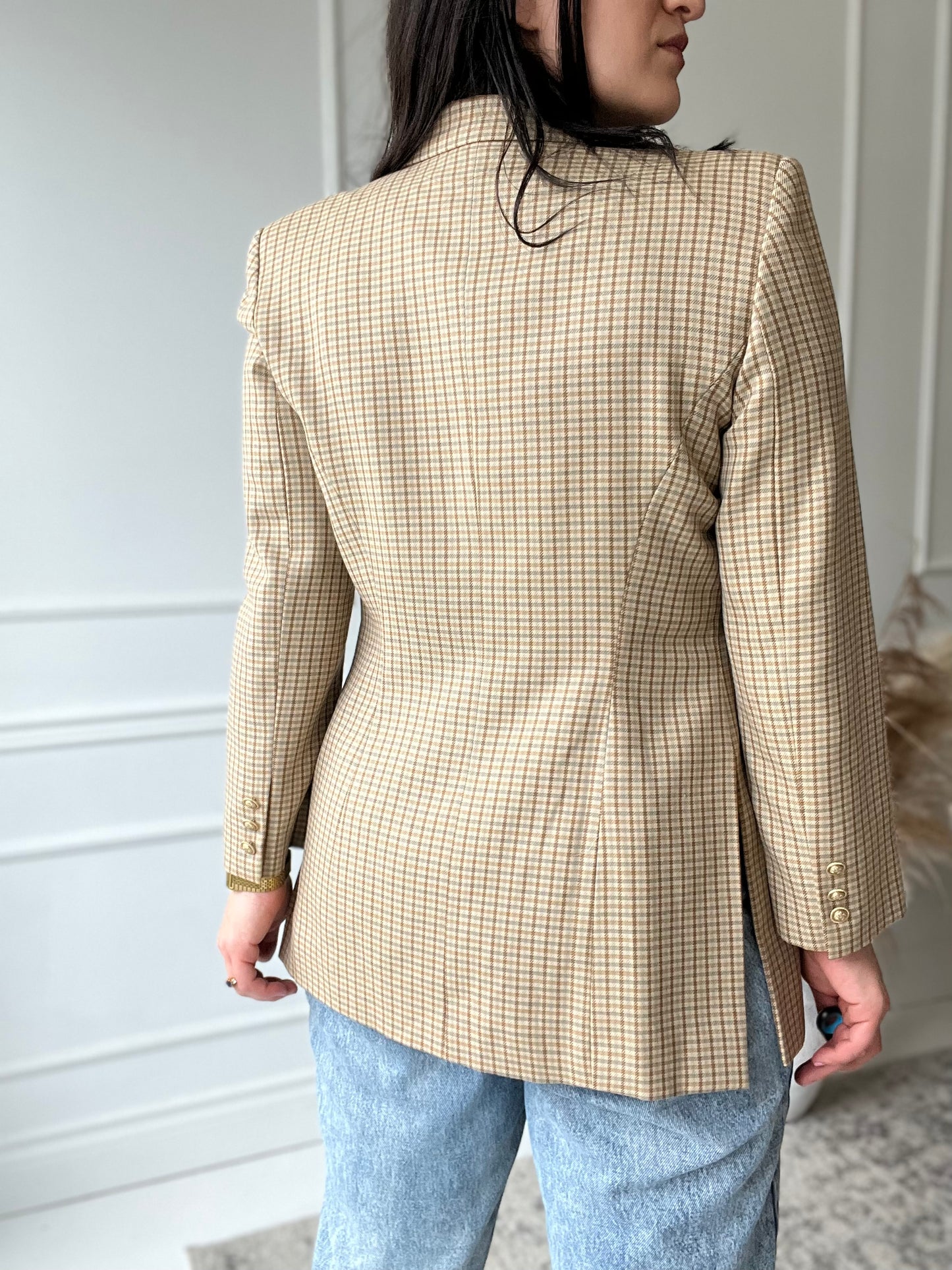 Golden Check Blazer - M