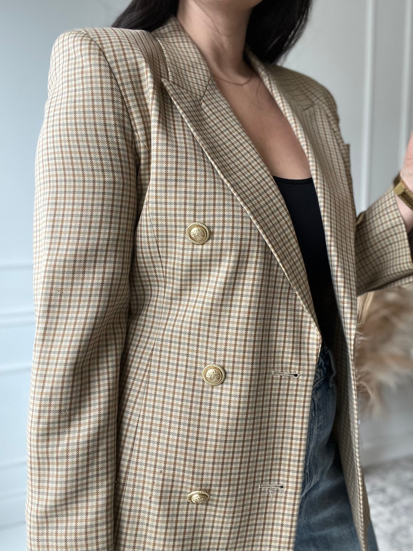 Golden Check Blazer - M
