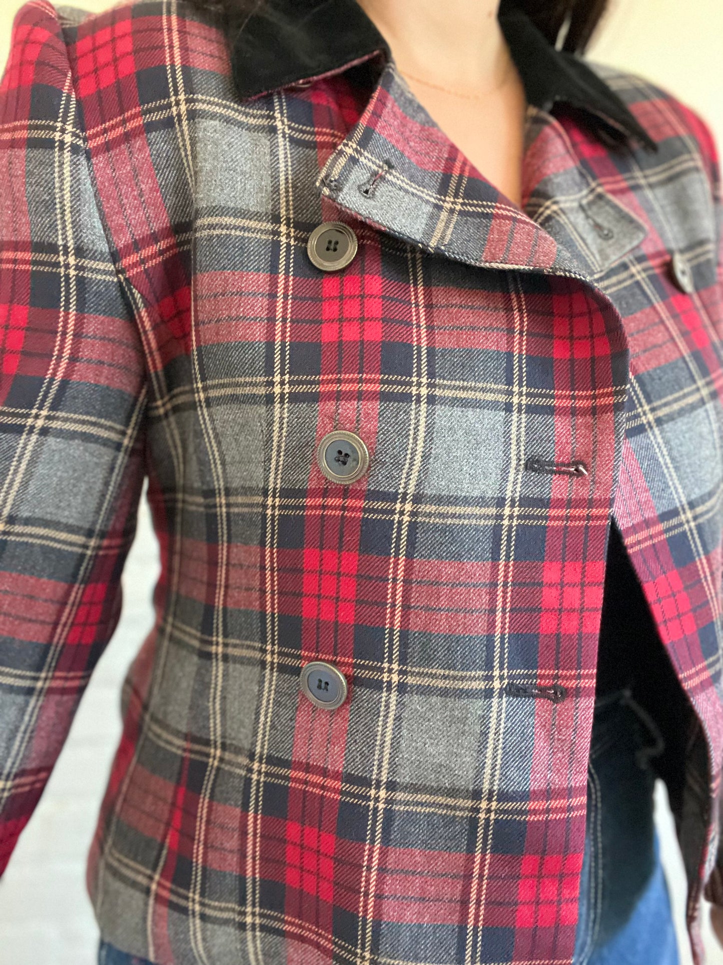 Red & Black Plaid Blazer - Size 6