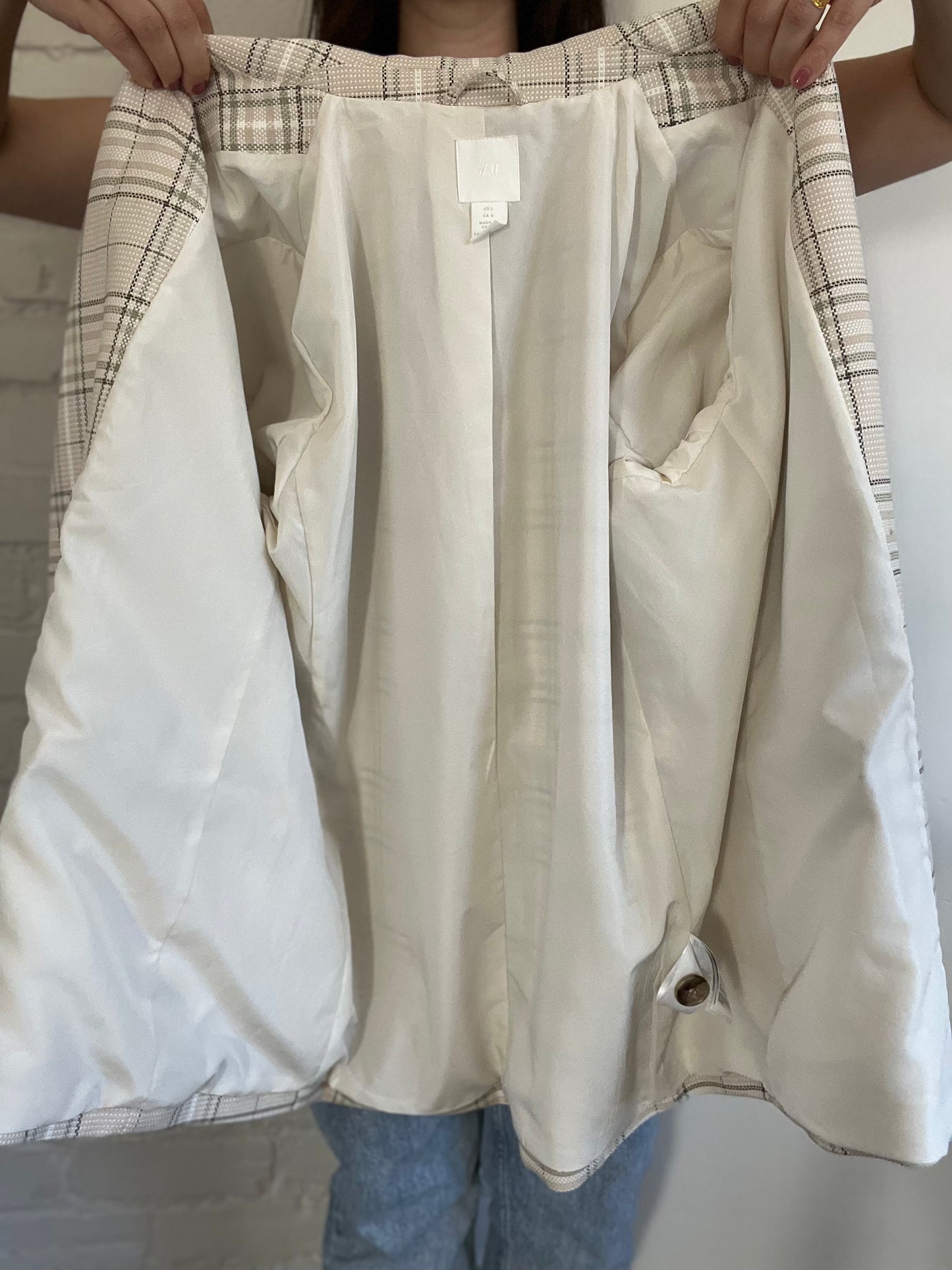 Neutral & Green Plaid Blazer Jacket - Size L