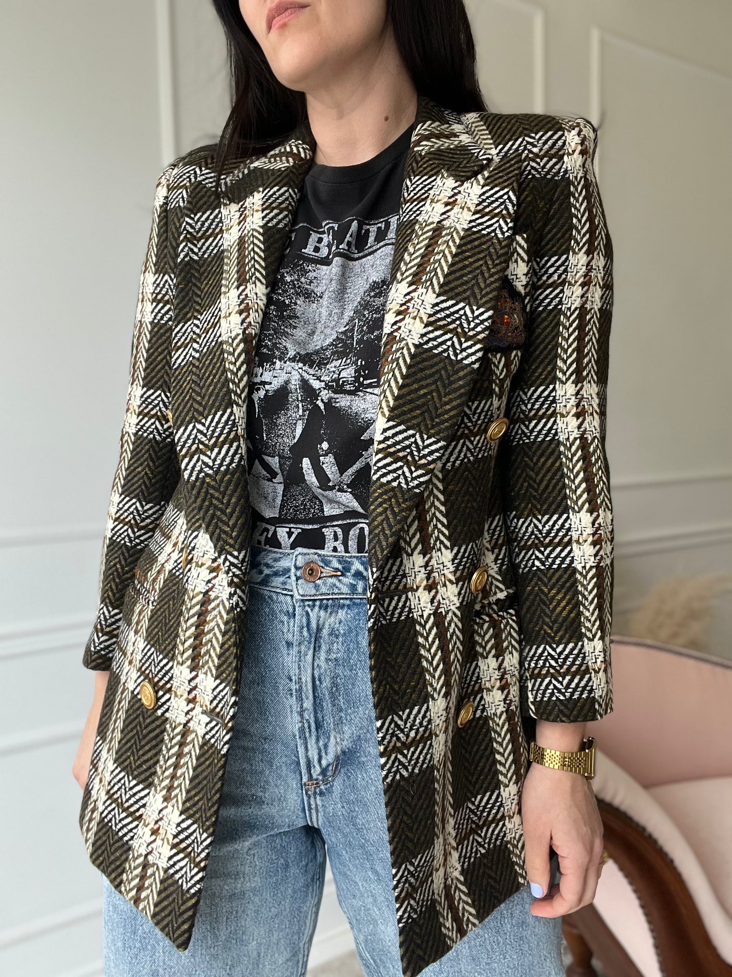 Vintage St. Sophia Paris Tweed Crest Blazer - Size M