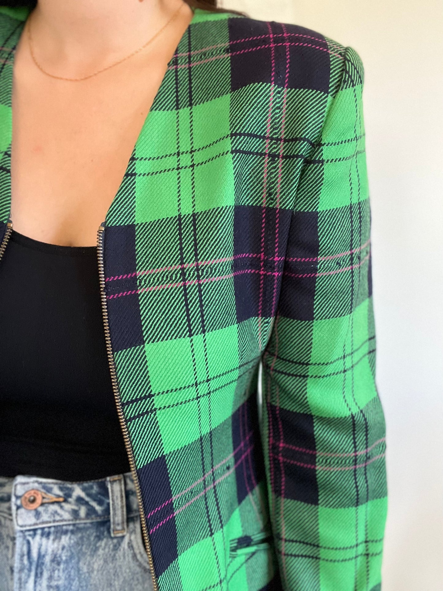 Emerald Green Plaid Blazer - Size M/L