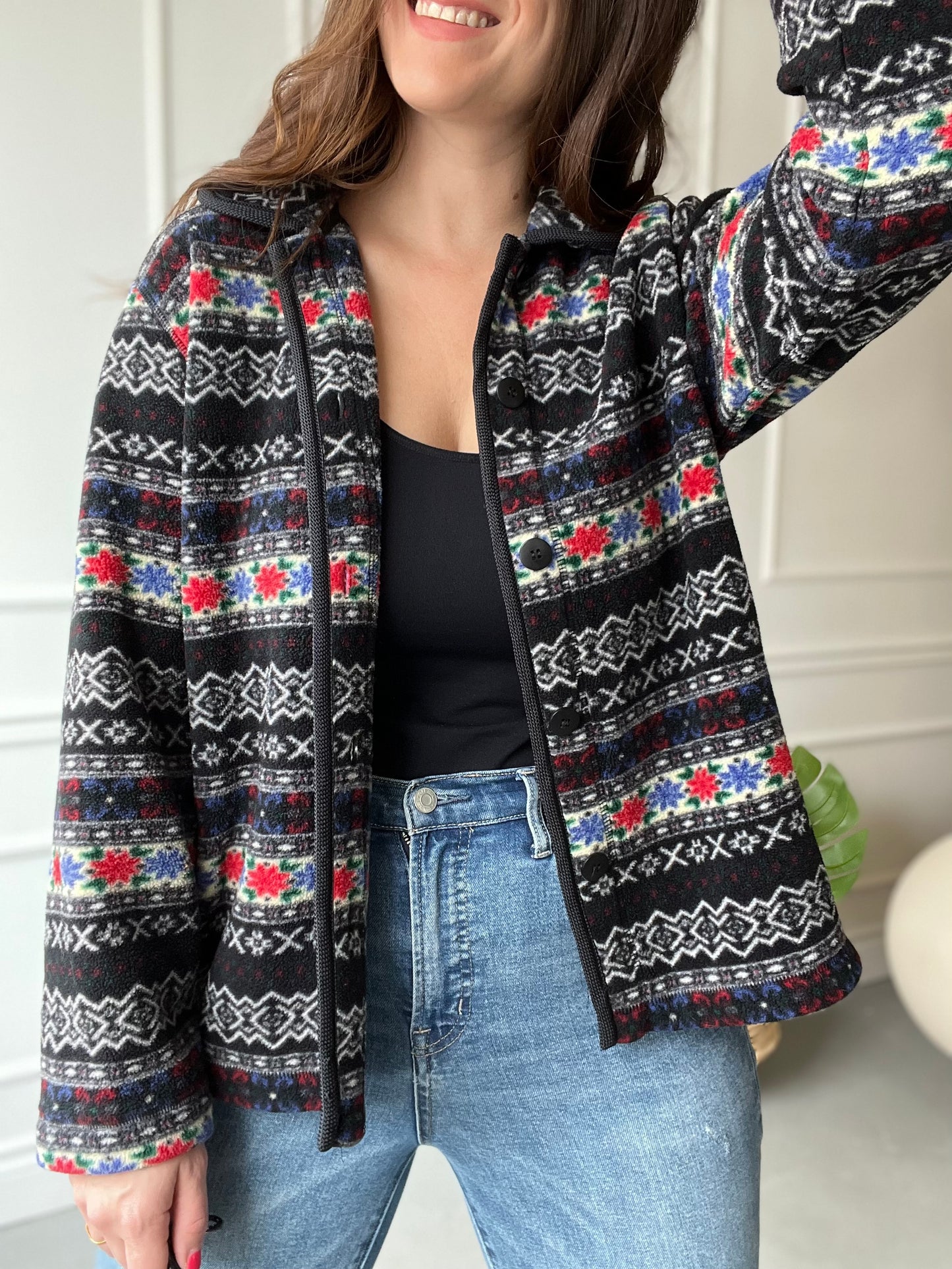 Abstract Vintage Floral Fleece - Size L