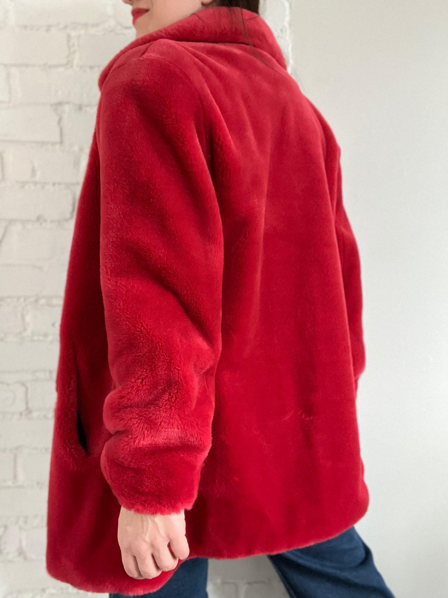 Faux Fur Cherry Red Jacket - M/L