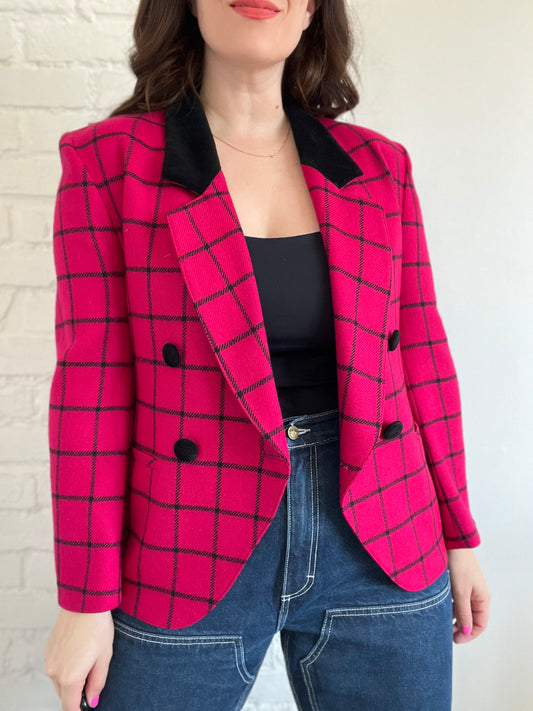 Hot Pink & Plaid Velvet Blazer - 10 or M
