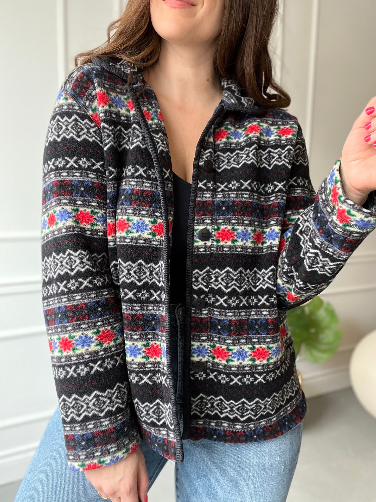 Abstract Vintage Floral Fleece - Size L