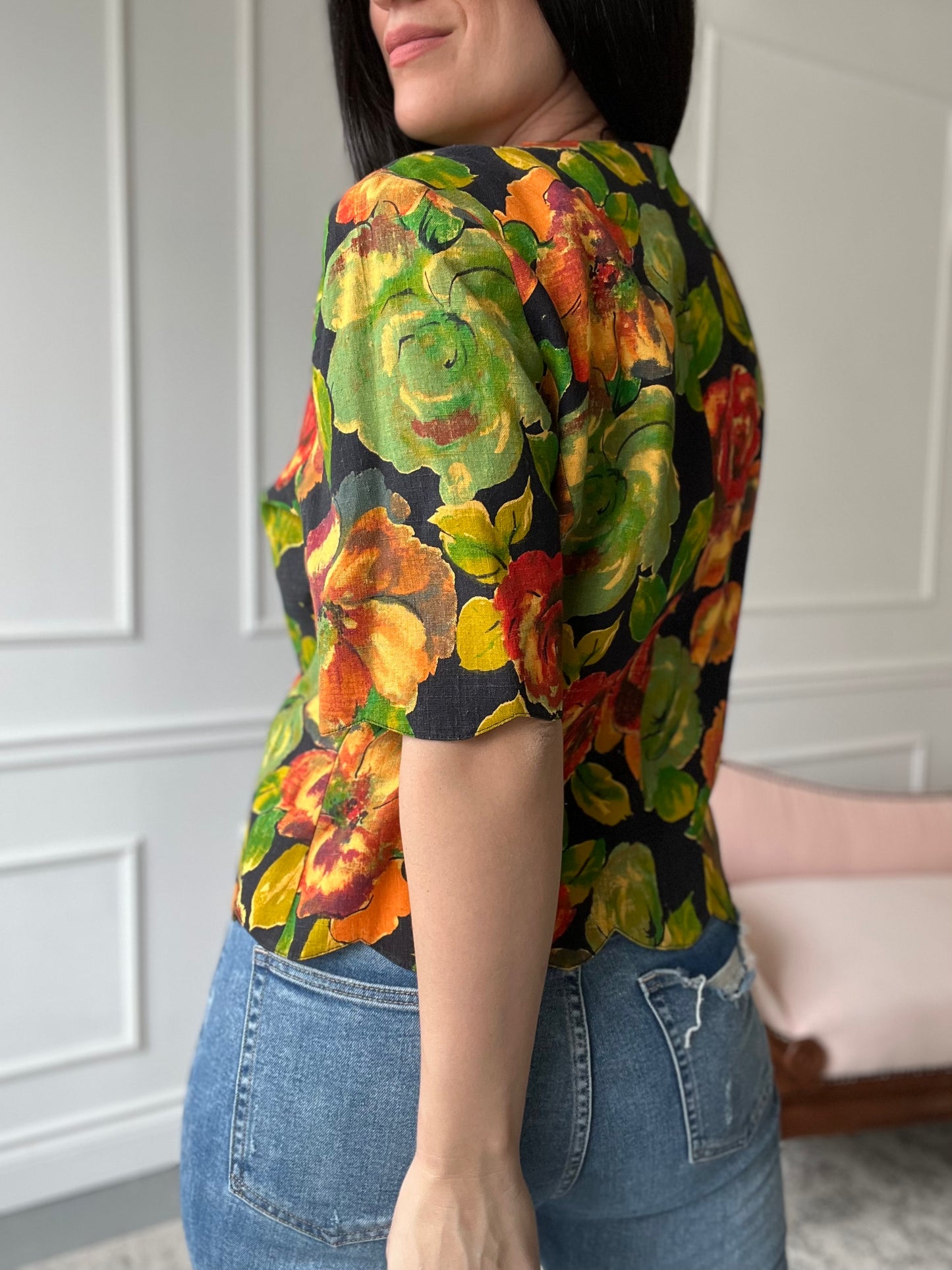 Linen Floral Top - Size XL