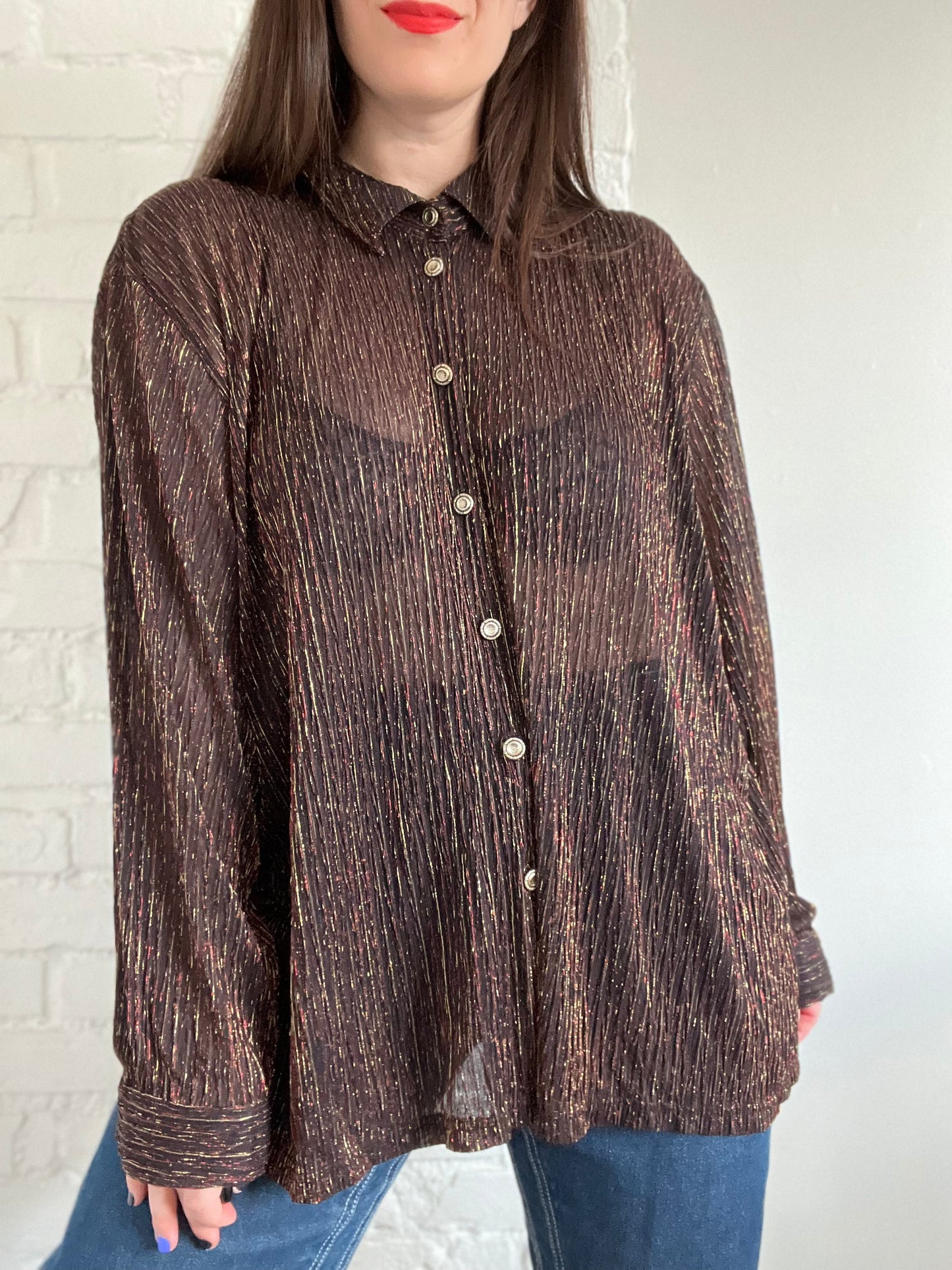 Metallic Relaxed Dress Shirt - Size 22