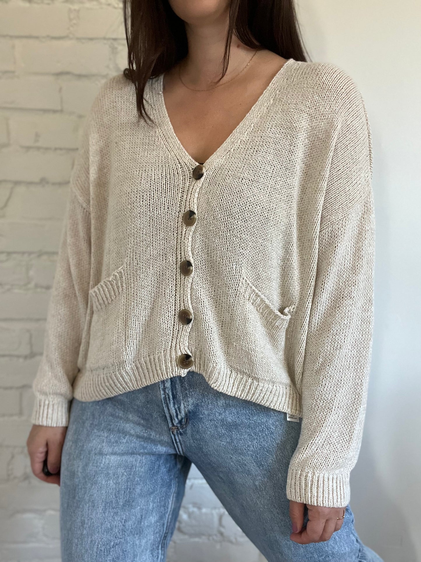 Relaxed Oatmeal Knit Cardigan - Size M