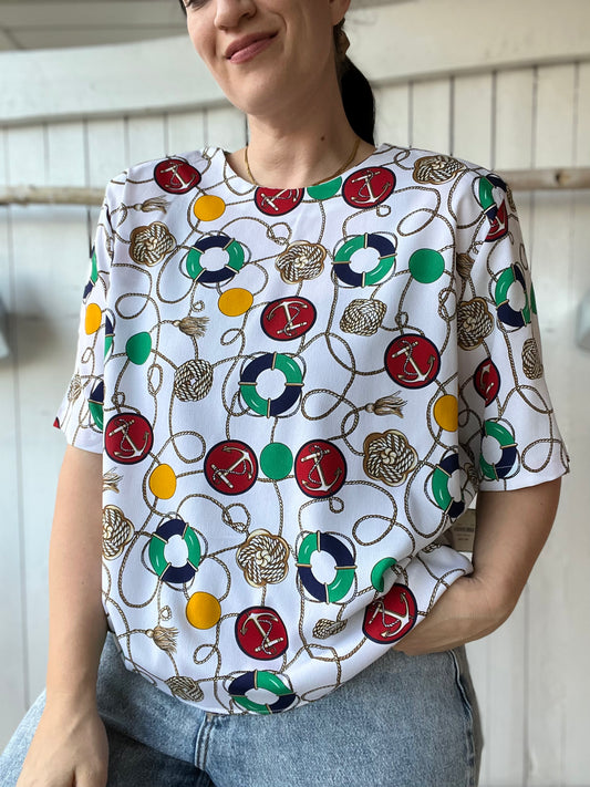 Nautical Short Sleeve Blouse - XL