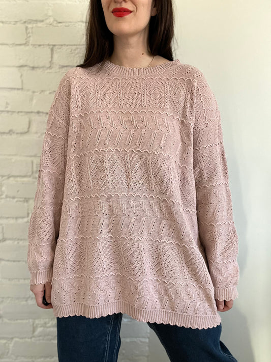Blush Pink Crochet Sweater - XL