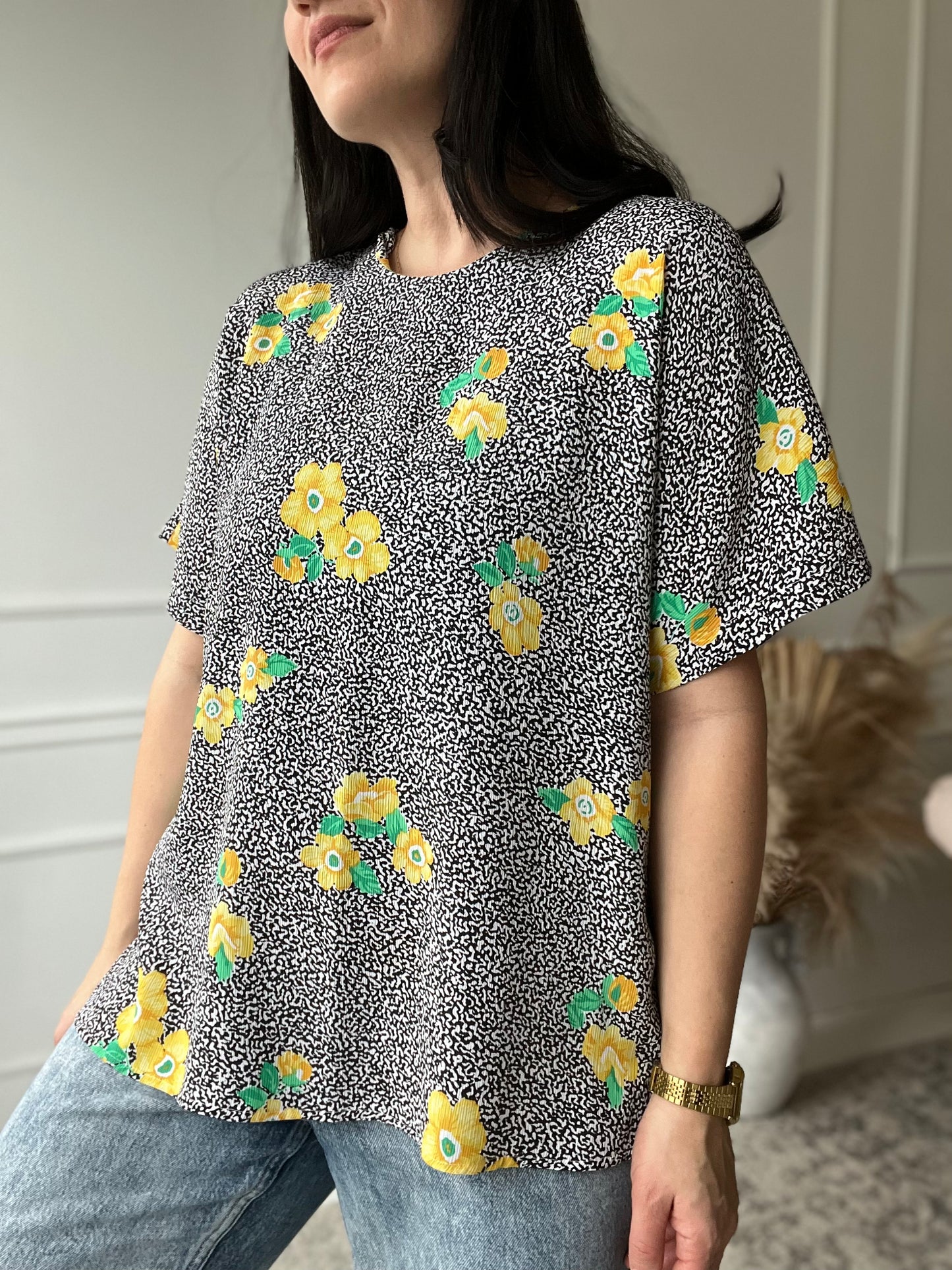 Floral Art Pop Top - Size L/XL