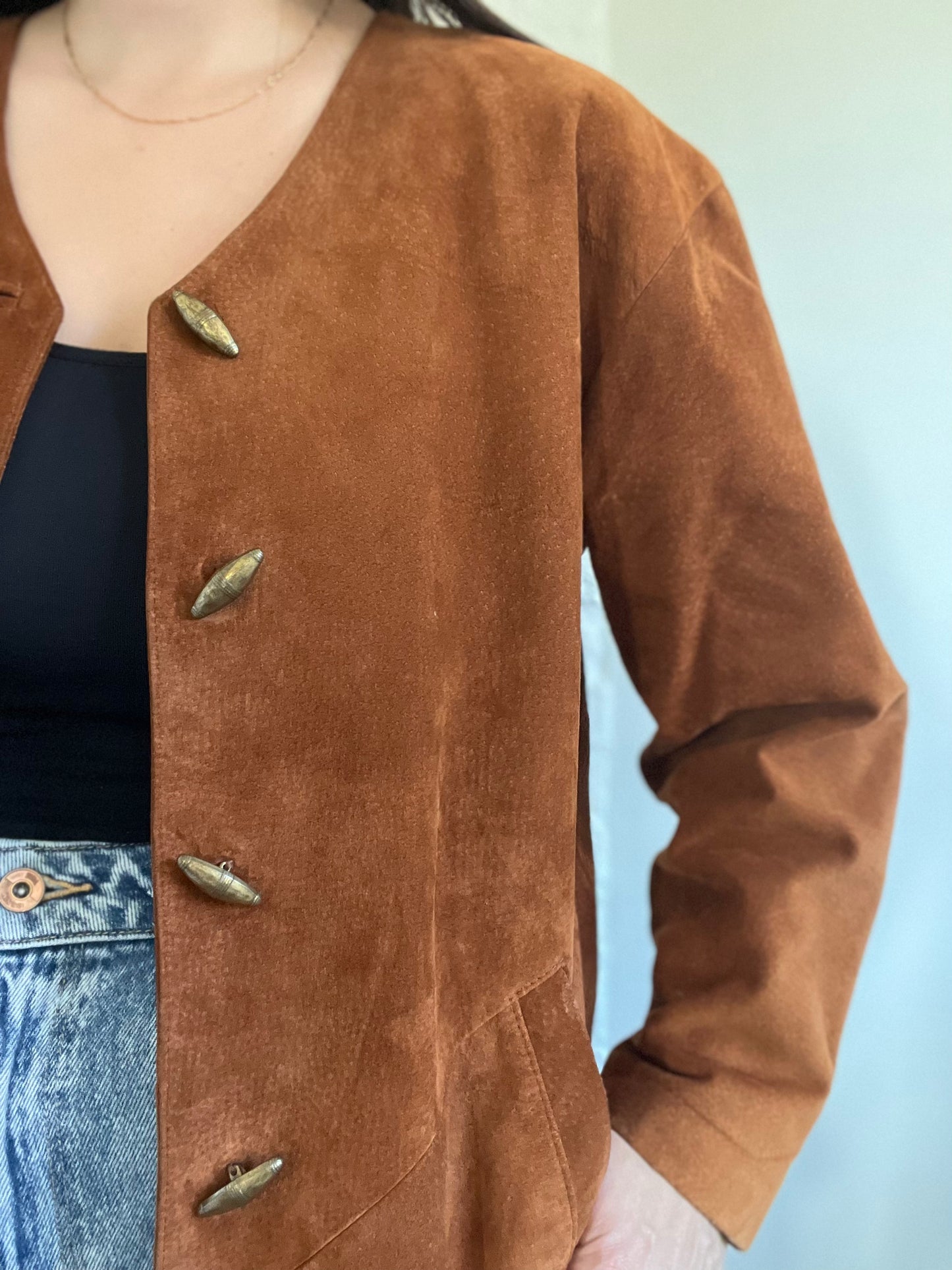 Vintage Brown Suede Jacket - Size S (Oversized)