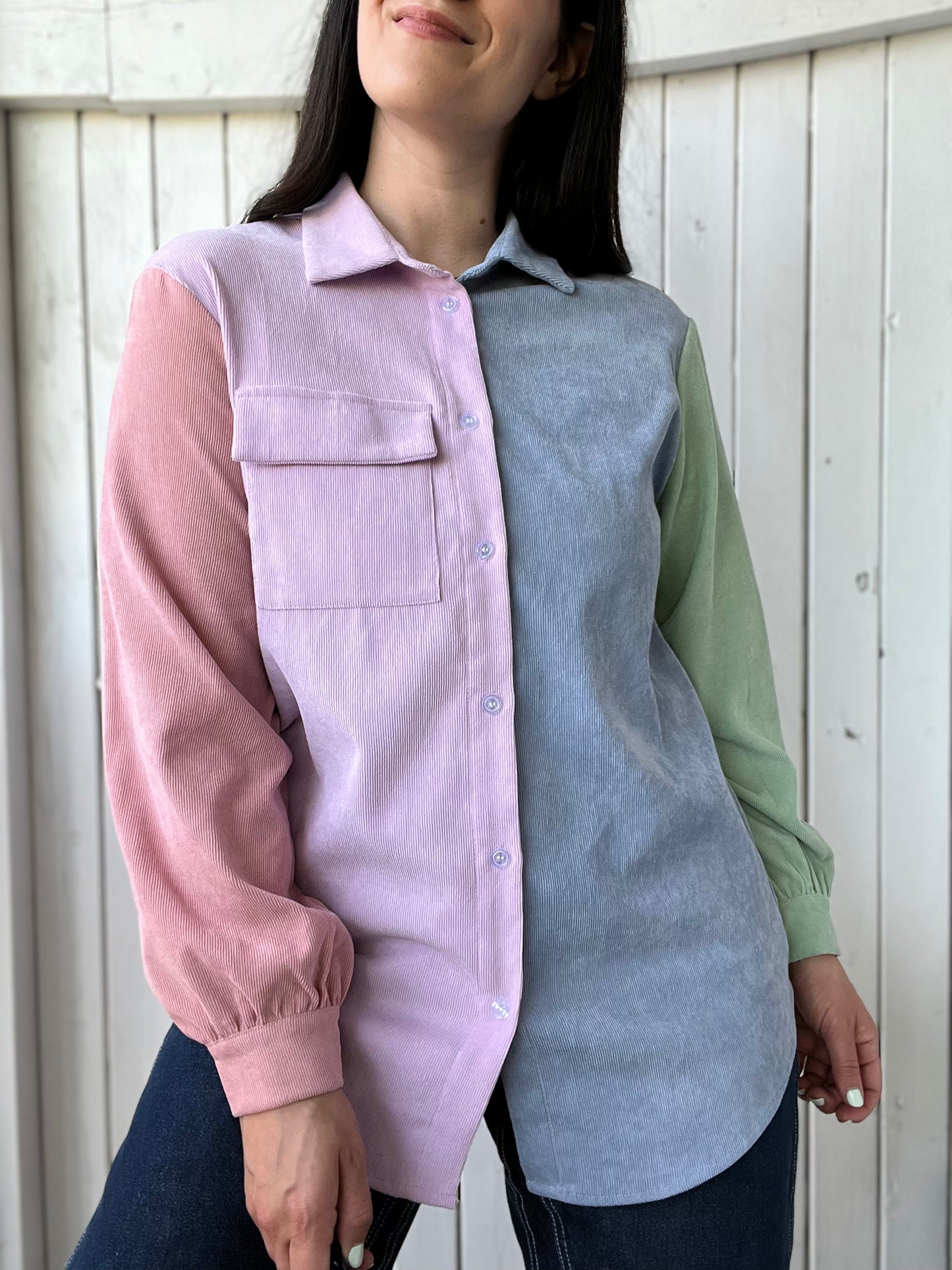 Colour Block Cord Button Up - Size M/L