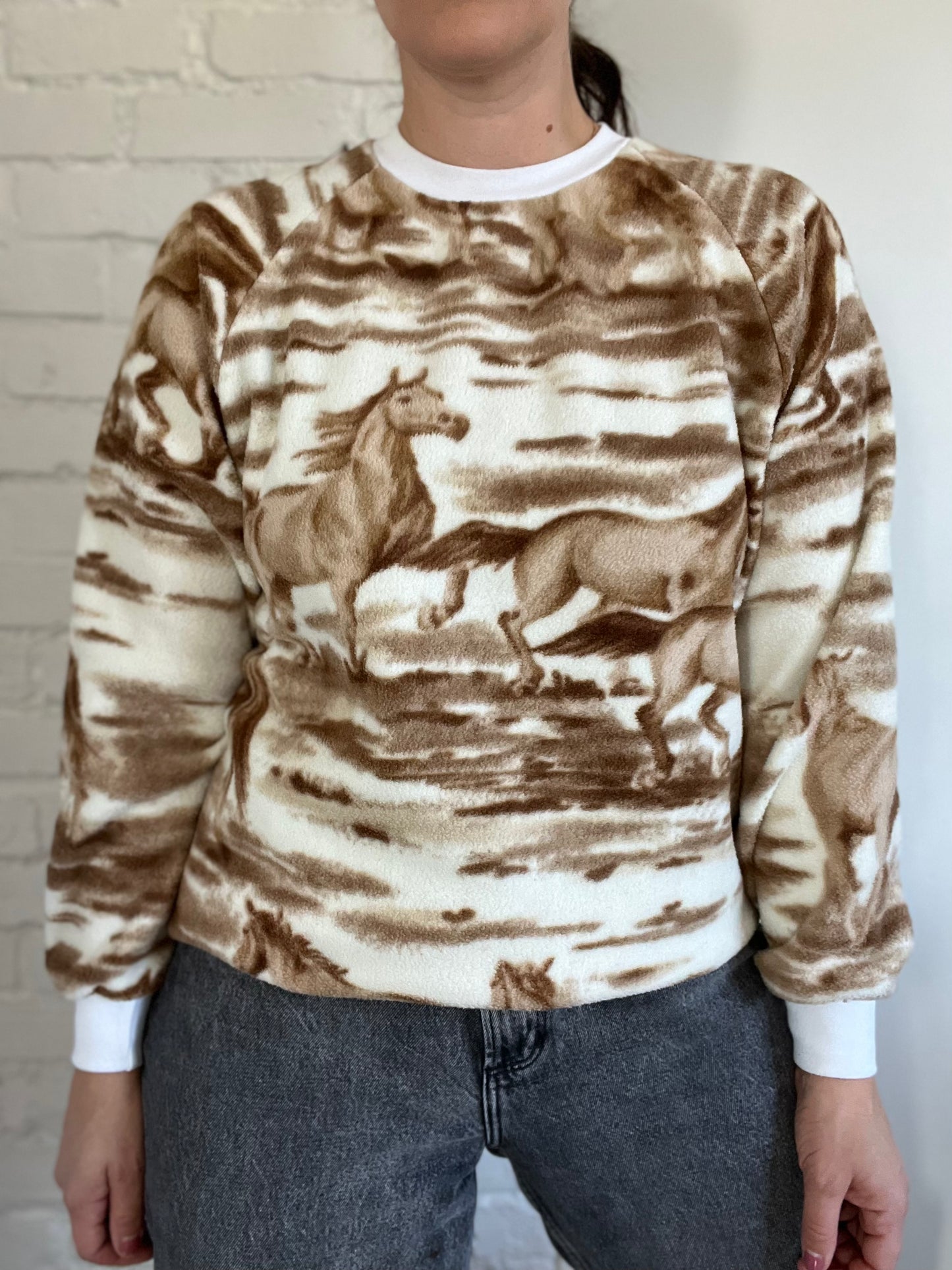 Horses Fleece Crewneck Sweater - Size S