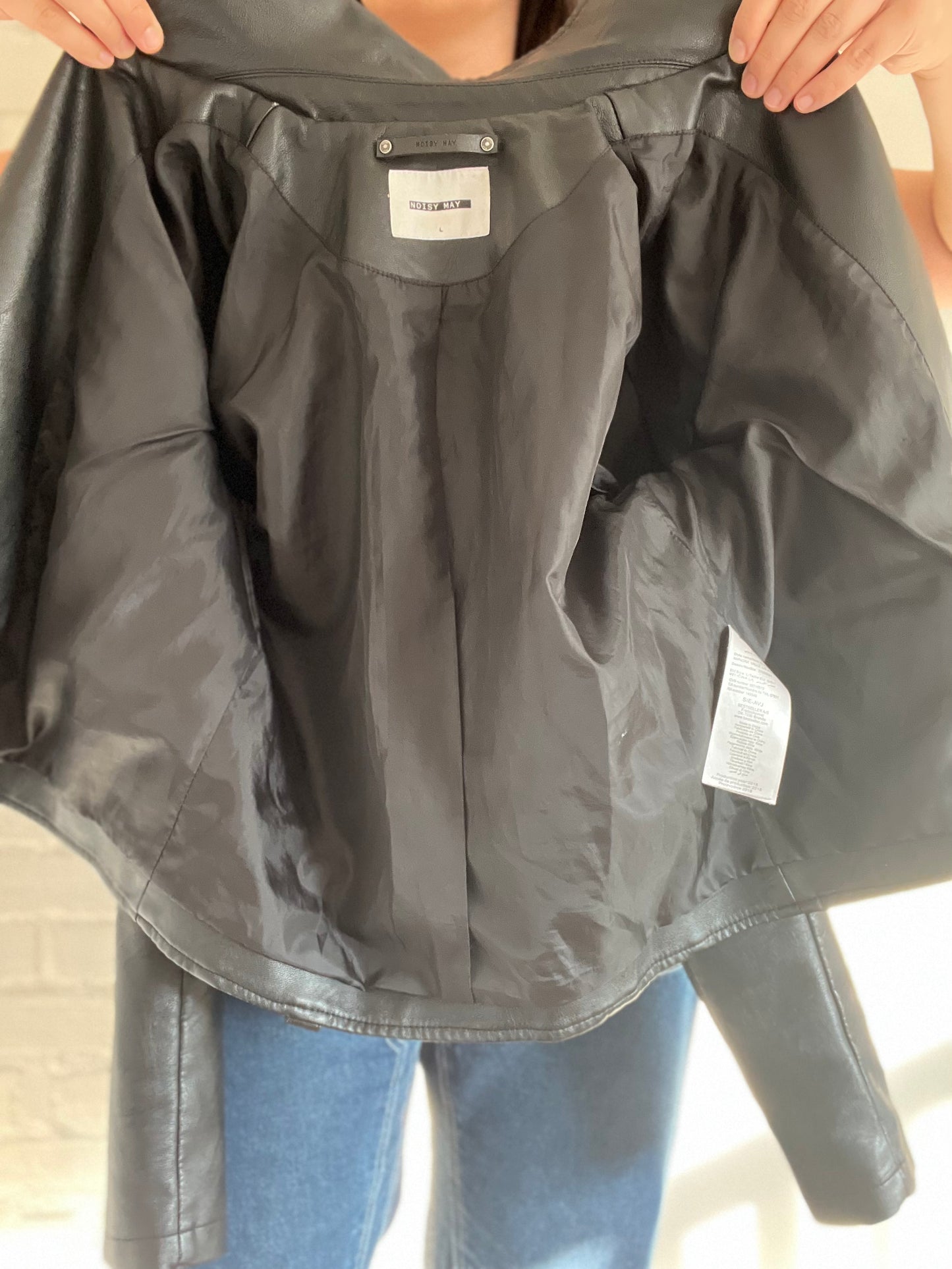 Faux Leather Moto Biker Jacket - Size M/L