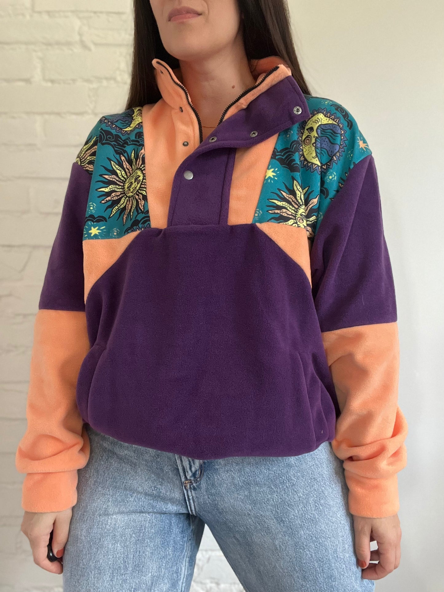 Purple and Orange Moon Fleece - L