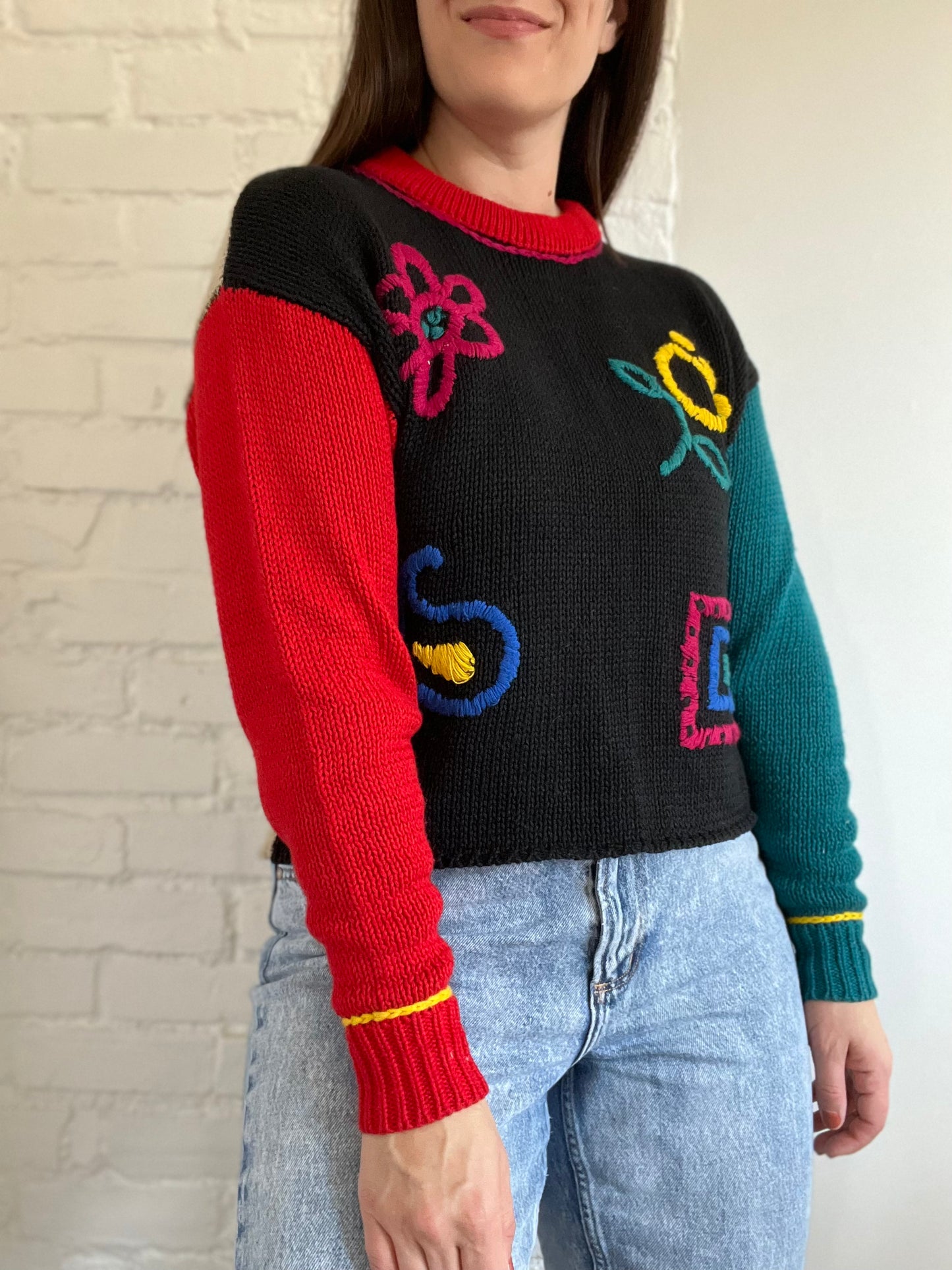 Colour Block Knit Sweater - M