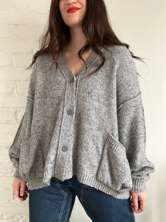 Confetti Grey Slouchy Cardigan - L (Oversized)