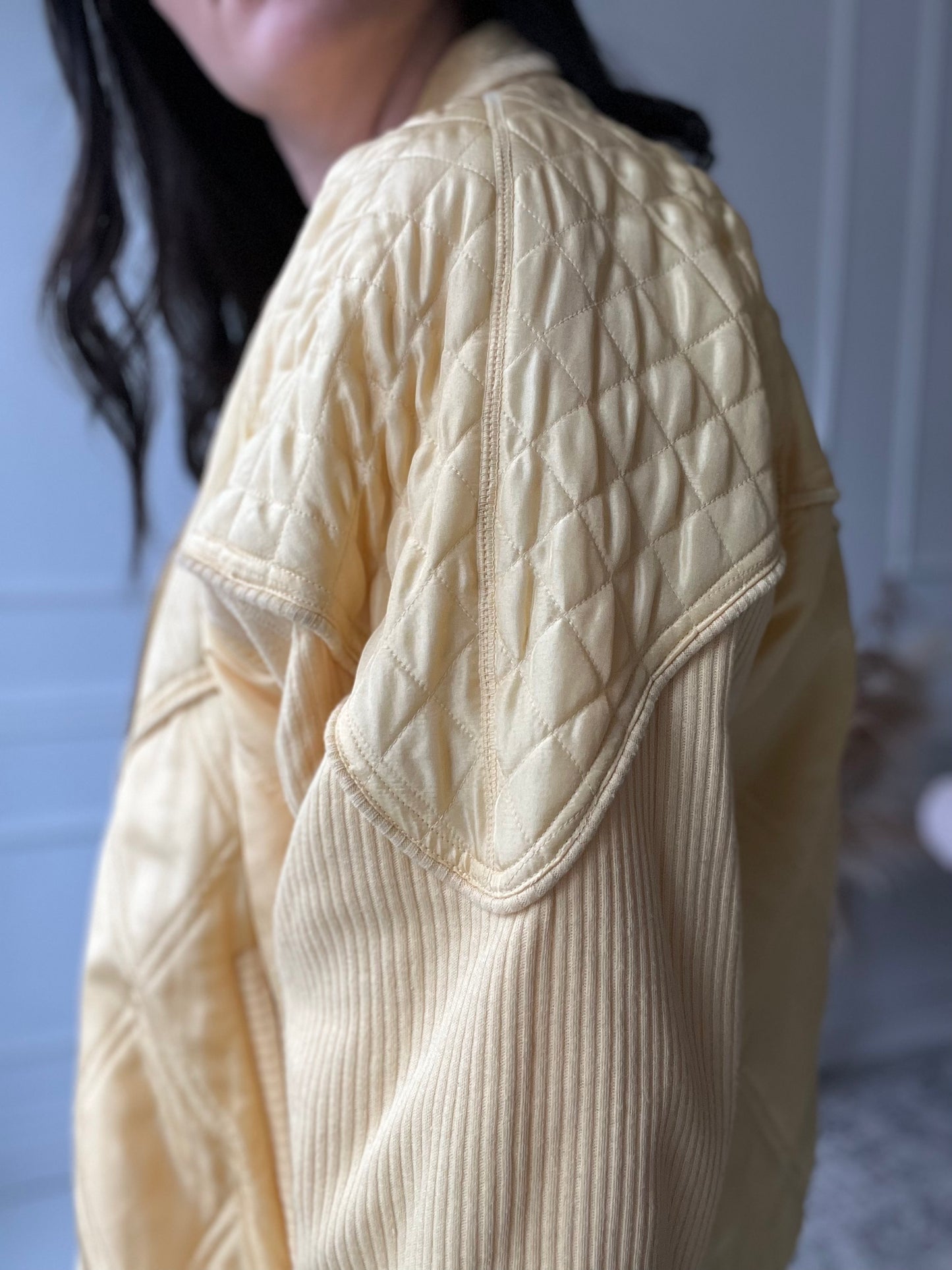 Pastel Yellow Quilted Silk Jacket - Size L