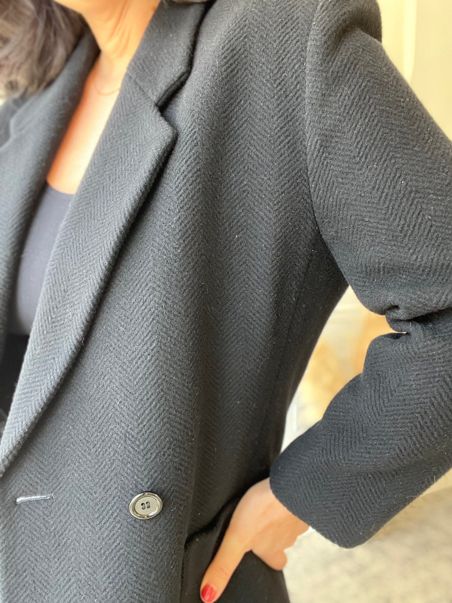 Black Chevron Double Breasted Jacket - Size 11/12