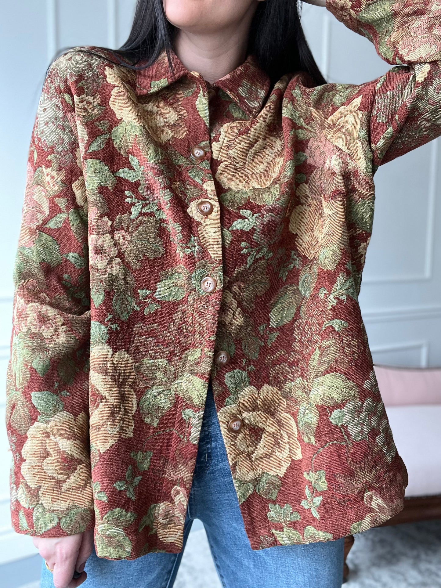 Big Rose Cotton Texture Jacket - XL