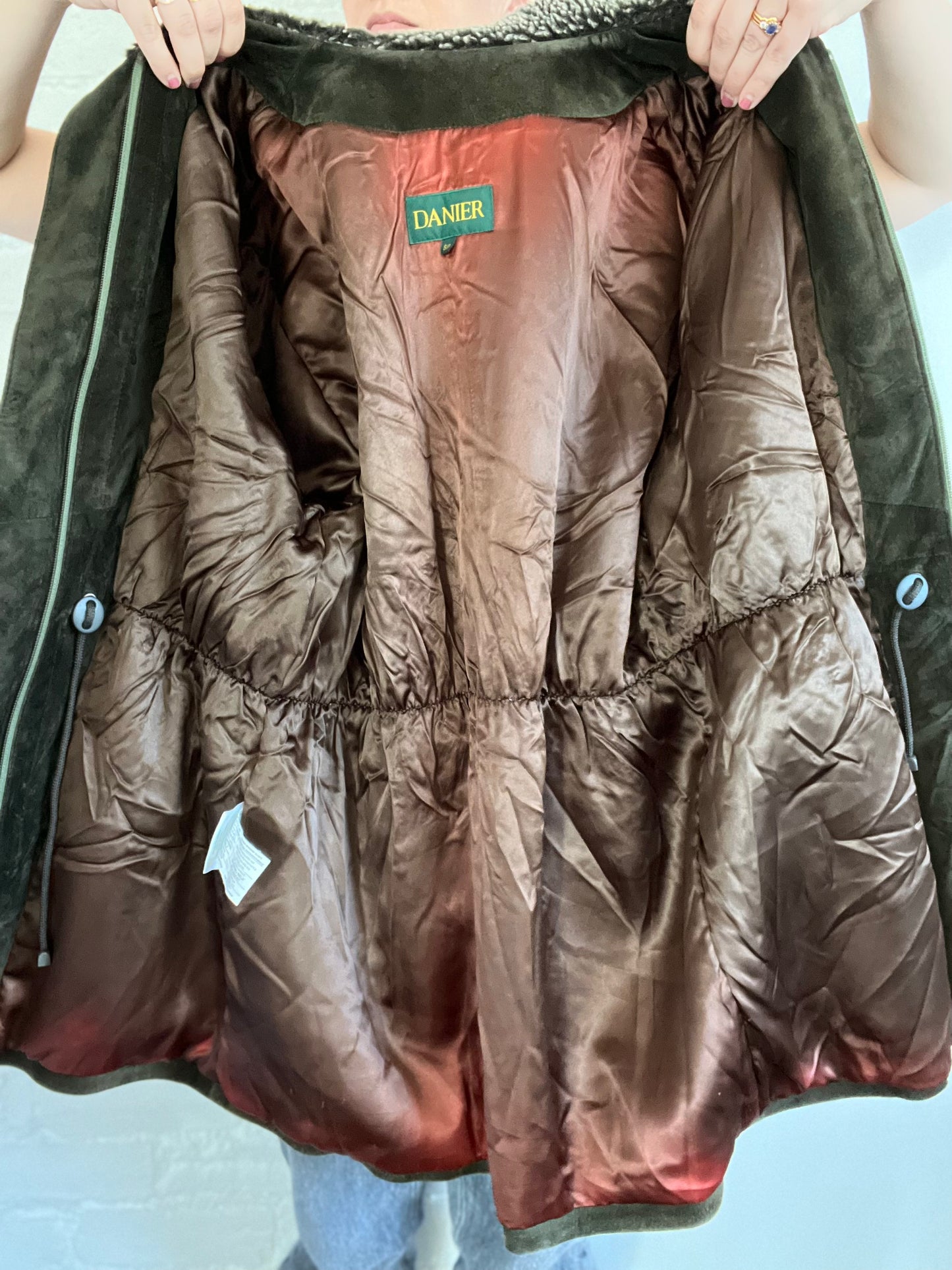 Olive Green Suede Leather Jacket - Size S/M